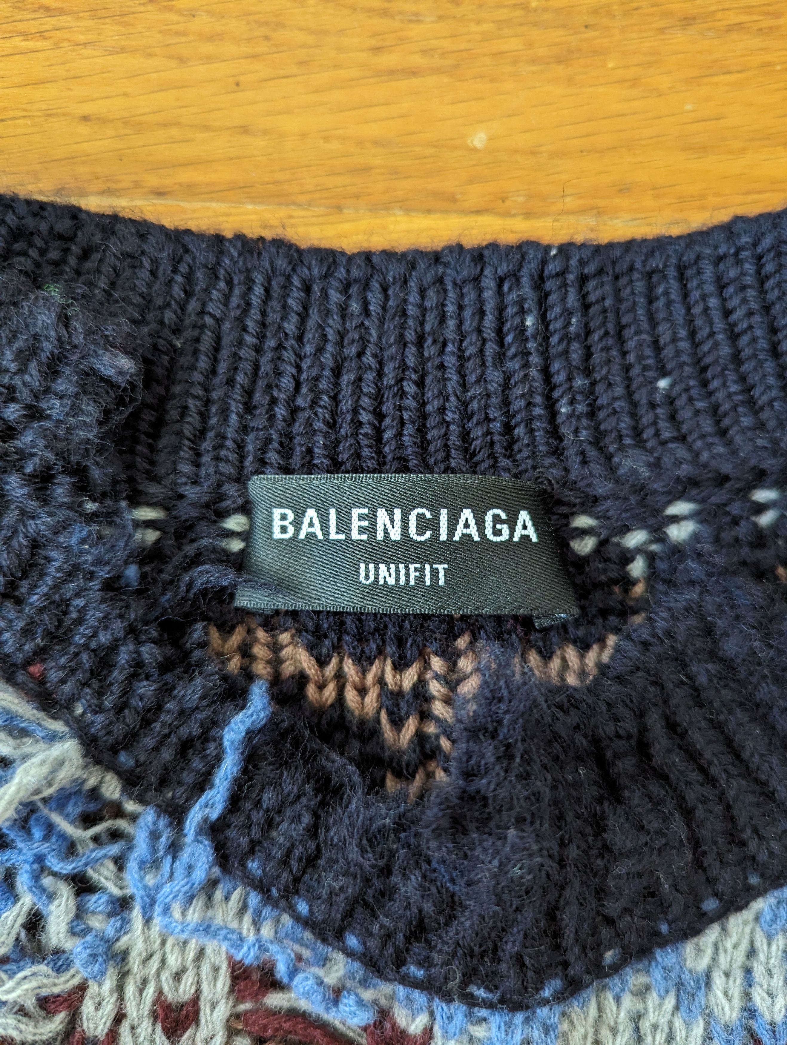 Balenciaga SAMPLE FA21 Destroyed Fair Isle Knit Size US L / EU 52-54 / 3 - 4 Thumbnail