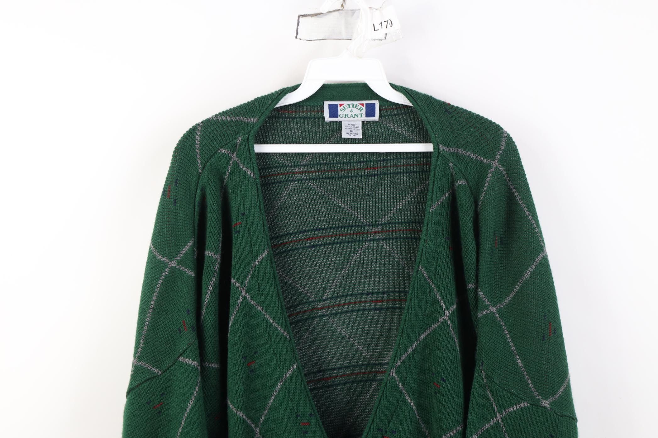 Vintage Vintage 90s Streetwear Argyle Diamond Knit Cardigan Sweater Size US XL / EU 56 / 4 - 2 Thumbnail
