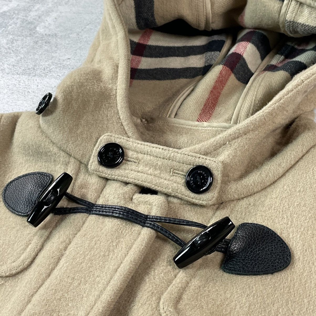 Burberry Brit Check Lined Wool Blend Duffle Coat In Beige