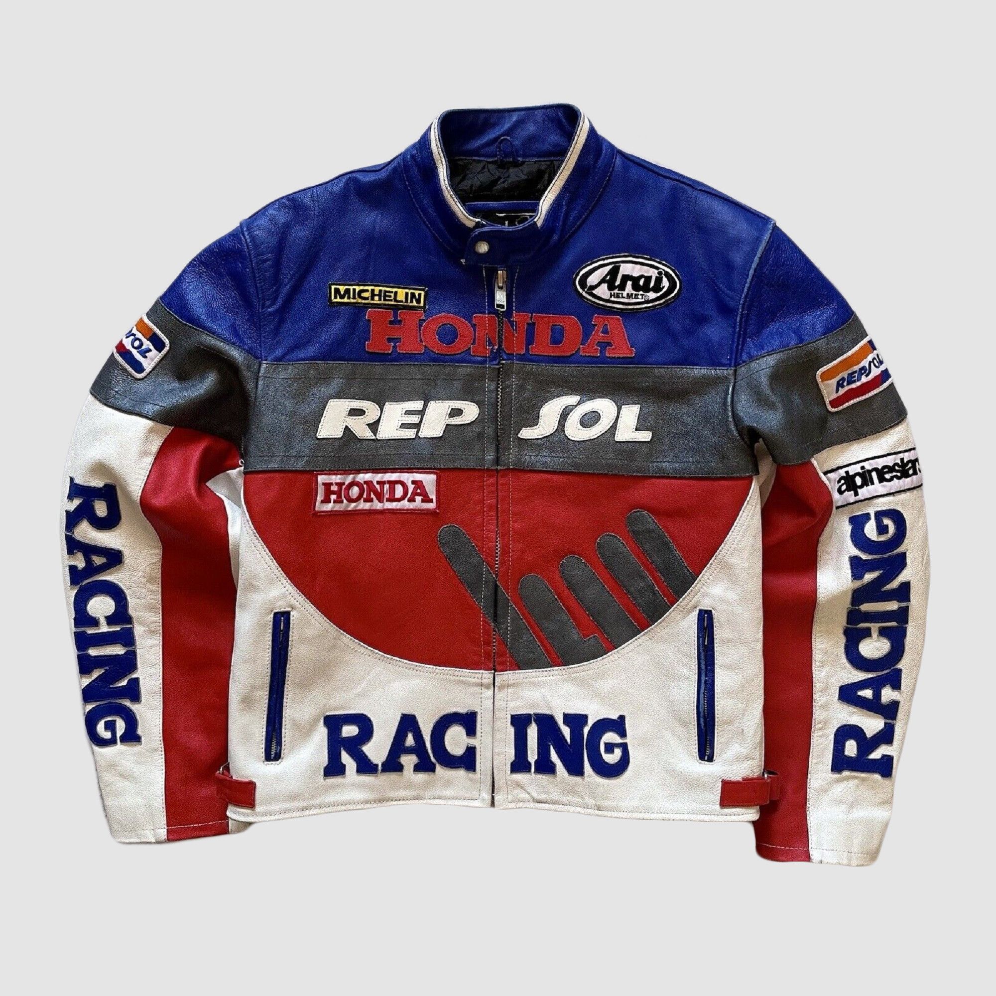 image of Honda Repsol Racing Leather Jacket Vintage in Blue White Red, Men's (Size Medium)