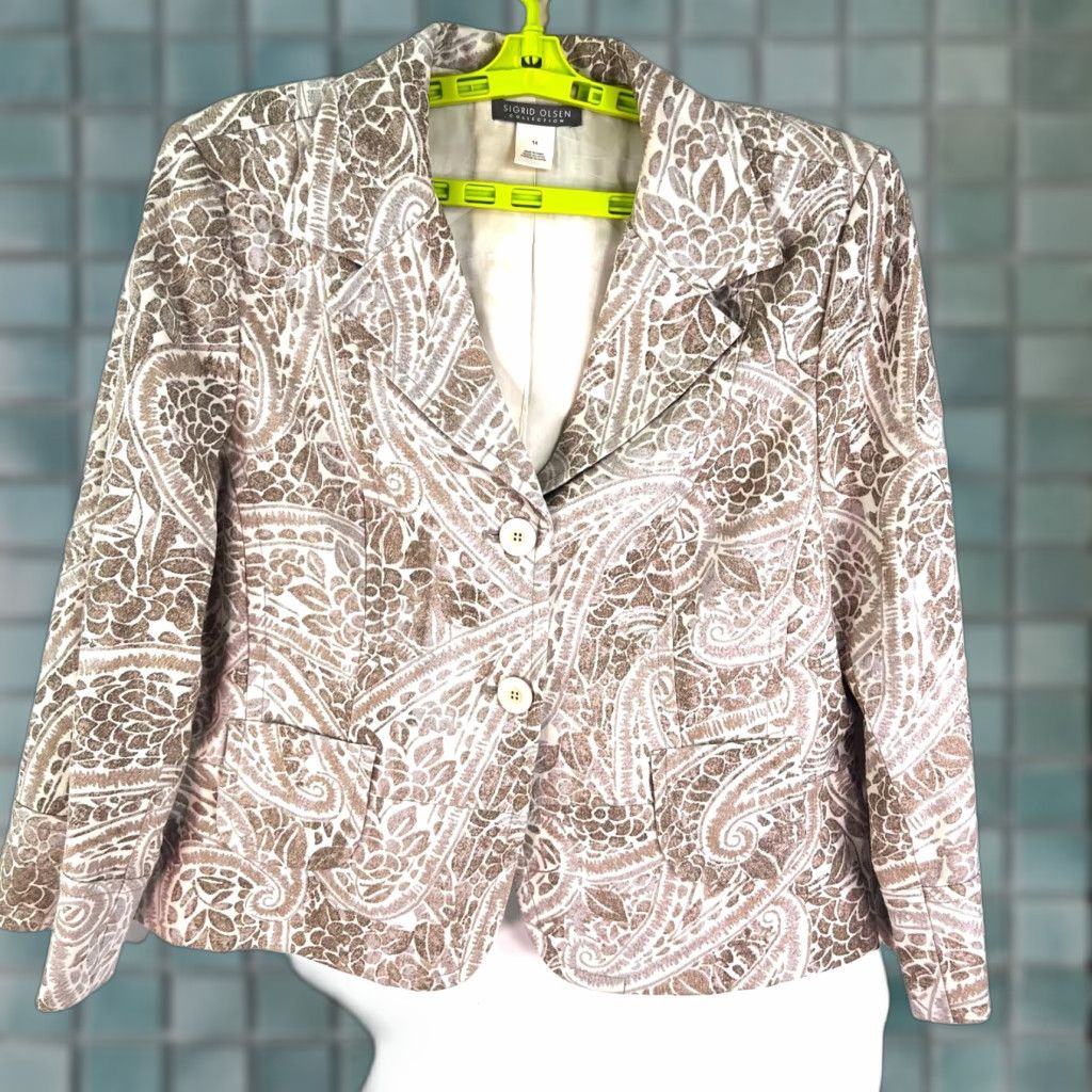 Vintage Sigrid Olsen Blazer Women's Size 14 Wool Floral Brown Tan Collection City Classic Flower Jacket Blazer Women's 14 Brown Tan © Size XL / US 12-14 / IT 48-50 - 1 Thumbnail