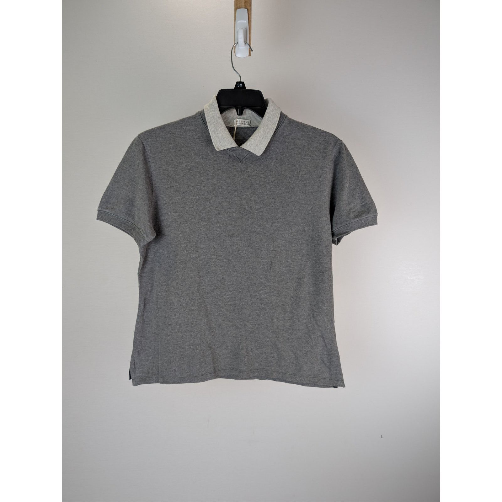 Brunello Cucinelli o1rshd1 CC20 grey cotton polo shirt with a white collar Size US M / EU 48-50 / 2 - 1 Thumbnail
