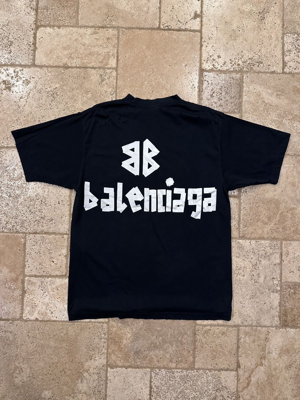 Balenciaga Balenciaga Distressed Type Silver Duct Tape Logo Black Tee Size US XS / EU 42 / 0 - 8 Thumbnail