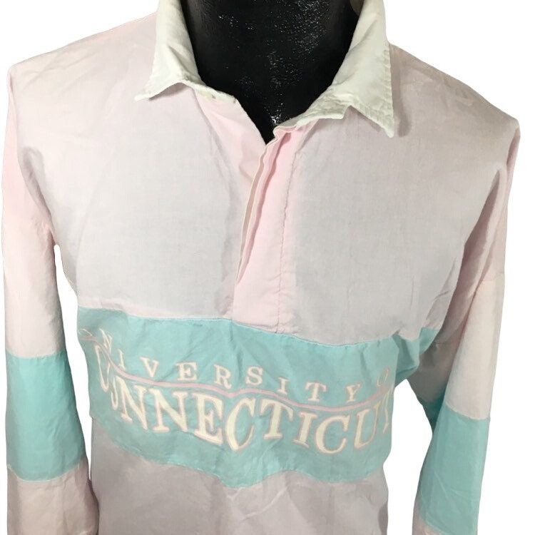 Jansport Vtg Jansport Pastel PINK Blue University of Connecticut Polo Size US XL / EU 56 / 4 - 6 Thumbnail