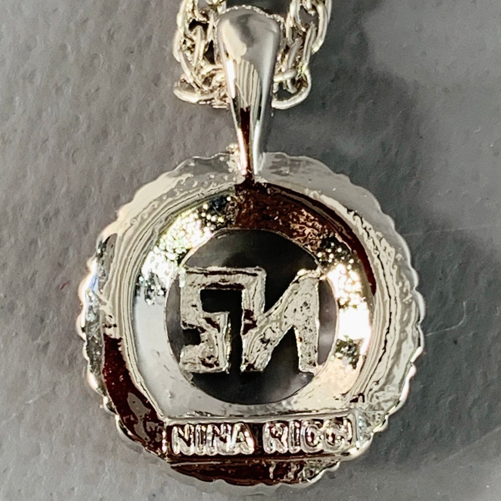 Nina Ricci NINA RICCI Silver Chain Link Metal Monogram Pendant Necklace Size ONE SIZE - 4 Thumbnail