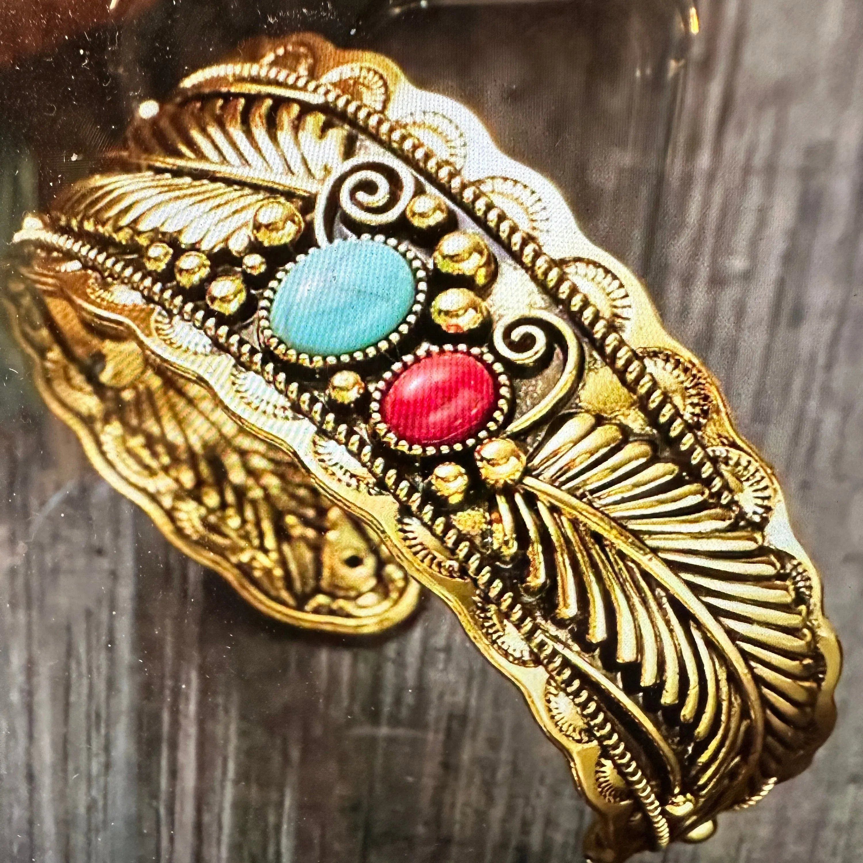 Other Handcrafted Boho Native American Bracelet, Gold Plated Turqu Size ONE SIZE - 1 Thumbnail