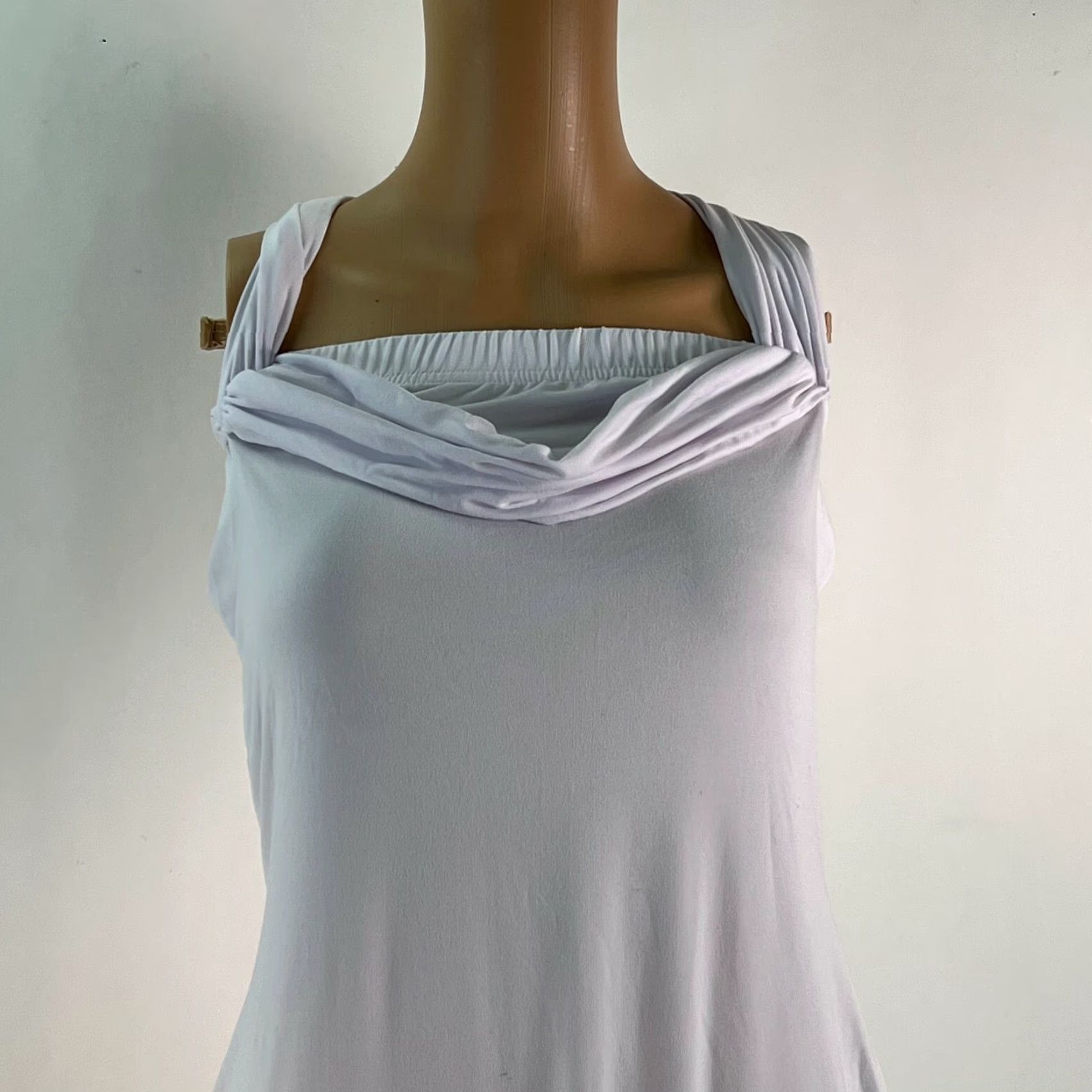 Vintage Sleeveless Criss Cross Back White Sheath Dress Size Large Jr - Polyester Blend, 90% Polyester 10% Spandex, Knee Length, Square Neck, Pullover, Solid Size L / US 10 / IT 46 - 5 Thumbnail