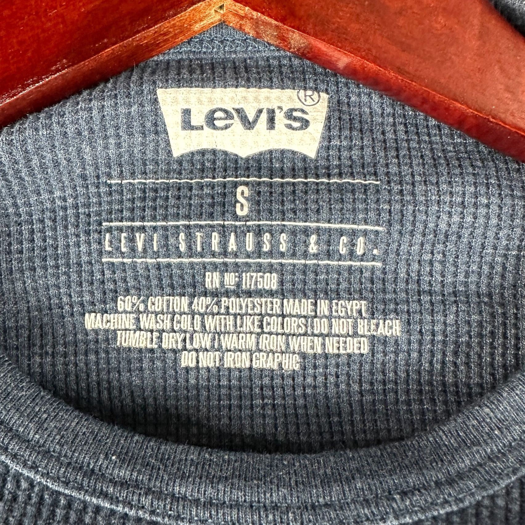 Levi's Levis Shirt Mens S Pullover Blue Cotton Thermal Knit Long Sleeve Crew Tee Size US S / EU 44-46 / 1 - 5 Thumbnail