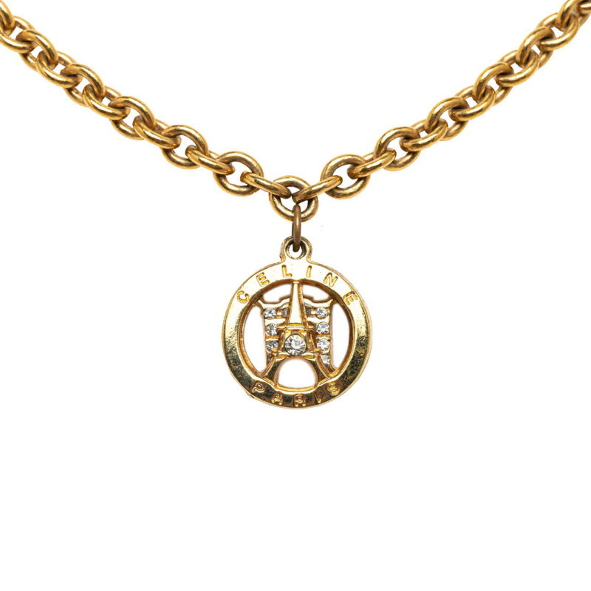 image of Celine Eiffel Tower Arc De Triomphe Necklace Gold Plated Women's Celine