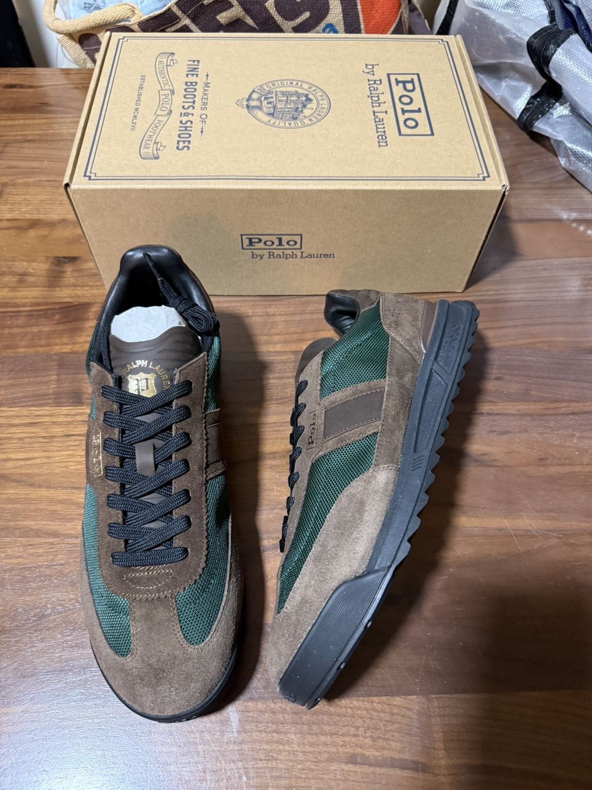 Polo Ralph Lauren Polo Ralph Lauren Varick Suede-Paneled Sneaker Brown Green Size US 11 / EU 44 - 1 Thumbnail