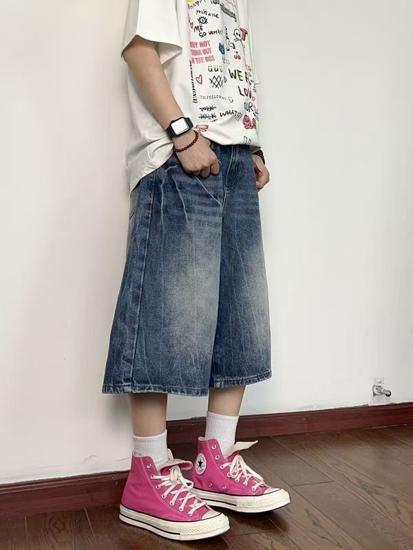 Japanese Brand × Jean American street washed lightning straight denim shorts y2k Size US 32 / EU 48 - 3 Thumbnail