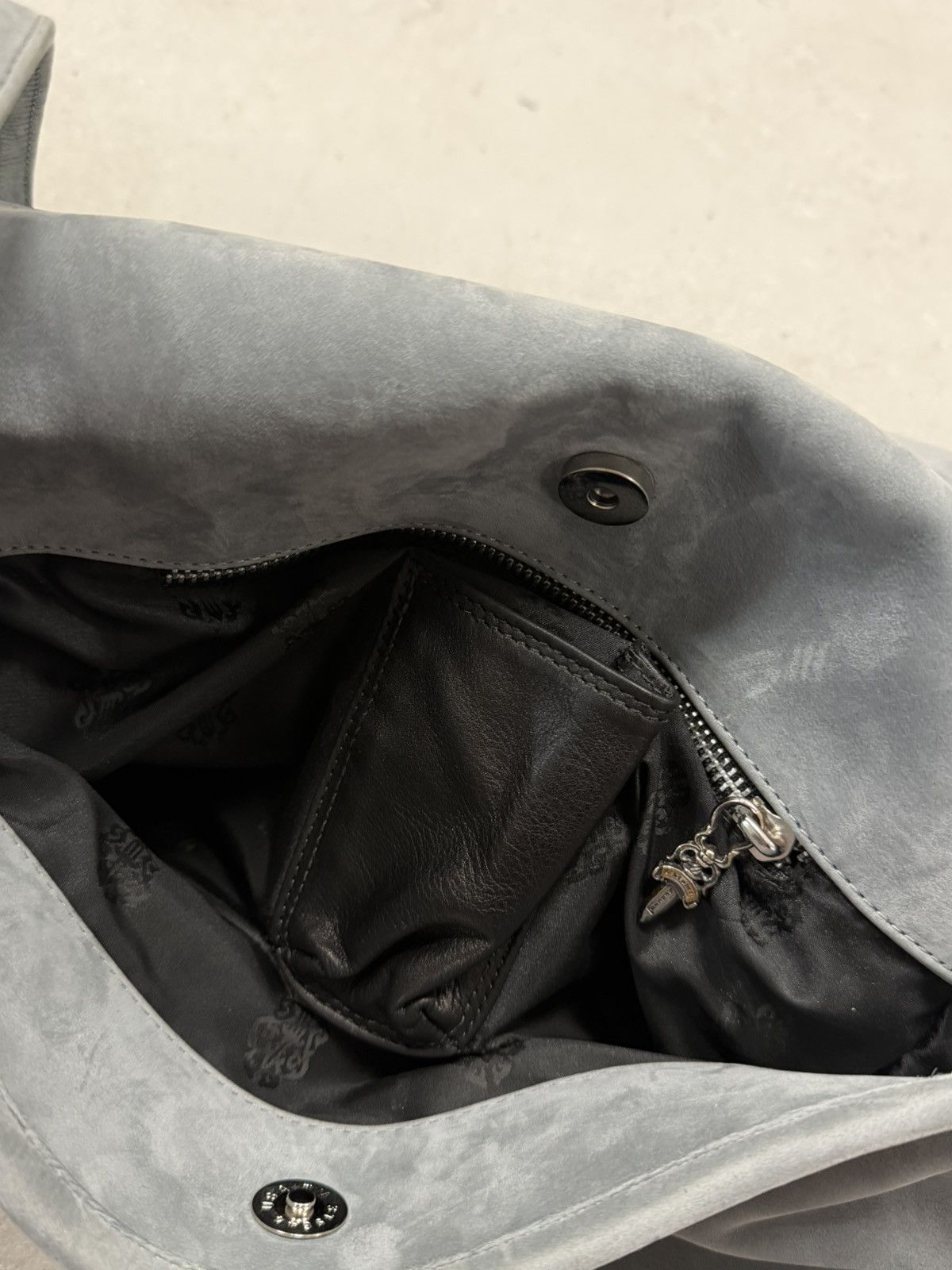 Chrome Hearts Chrome Hearts XL Filigree Suede Mail Messenger Side Bag Grey Size ONE SIZE - 11 Thumbnail