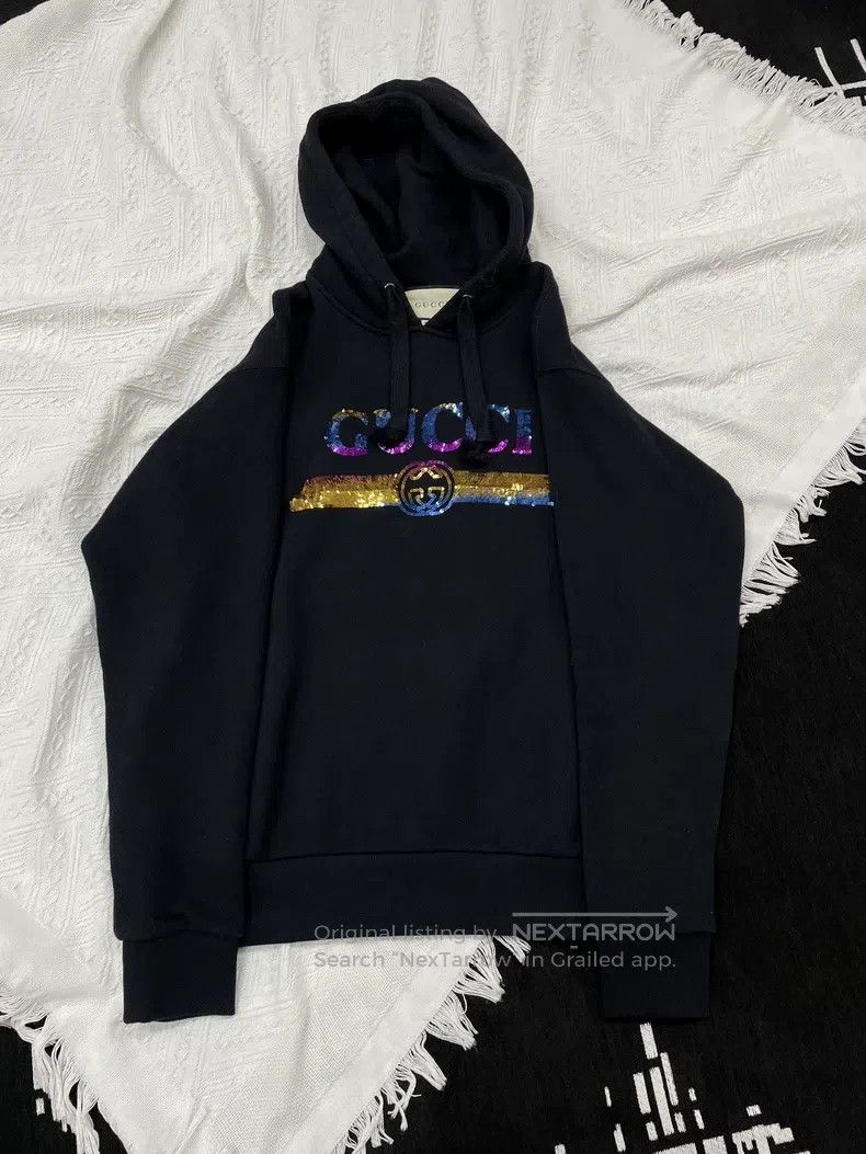 Gucci Gucci Colour sequin letter logo black hooded sweatshirt Size US XS / EU 42 / 0 - 1 Thumbnail
