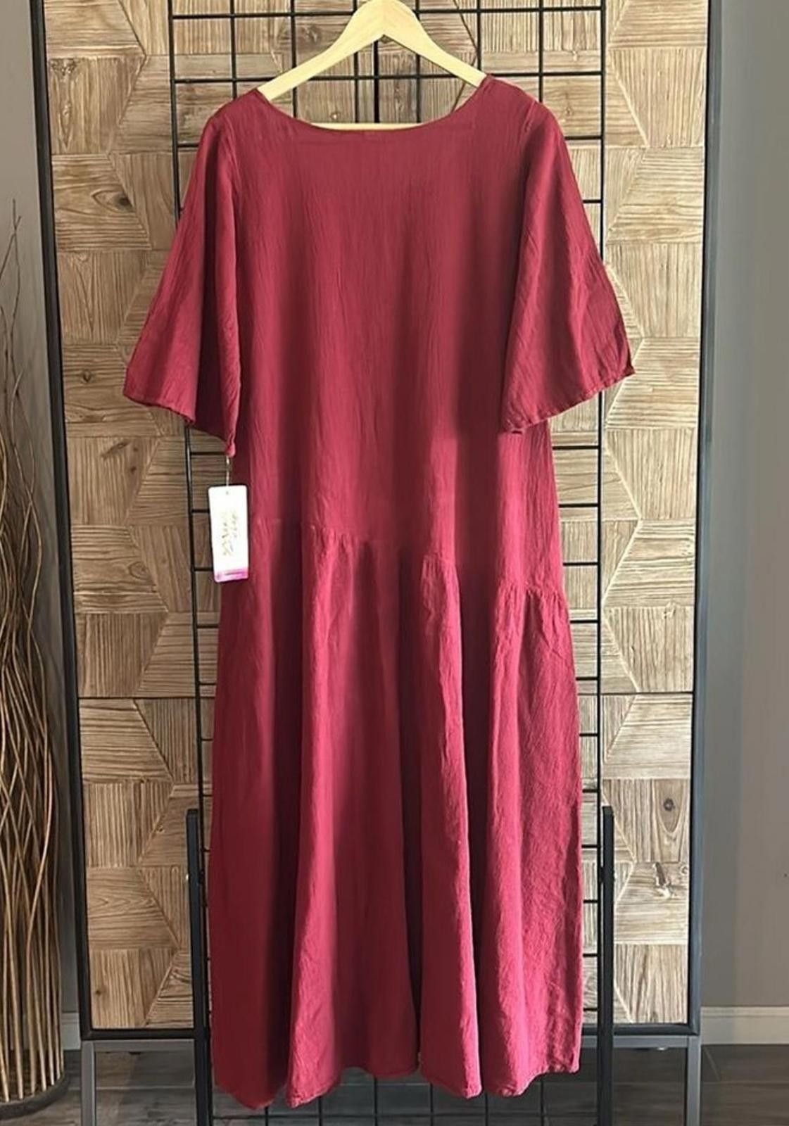 Designer NWT Womens Maxi Dress Sz M Burgundy Short Sleeve Kaftan Size M / US 6-8 / IT 42-44 - 5 Thumbnail
