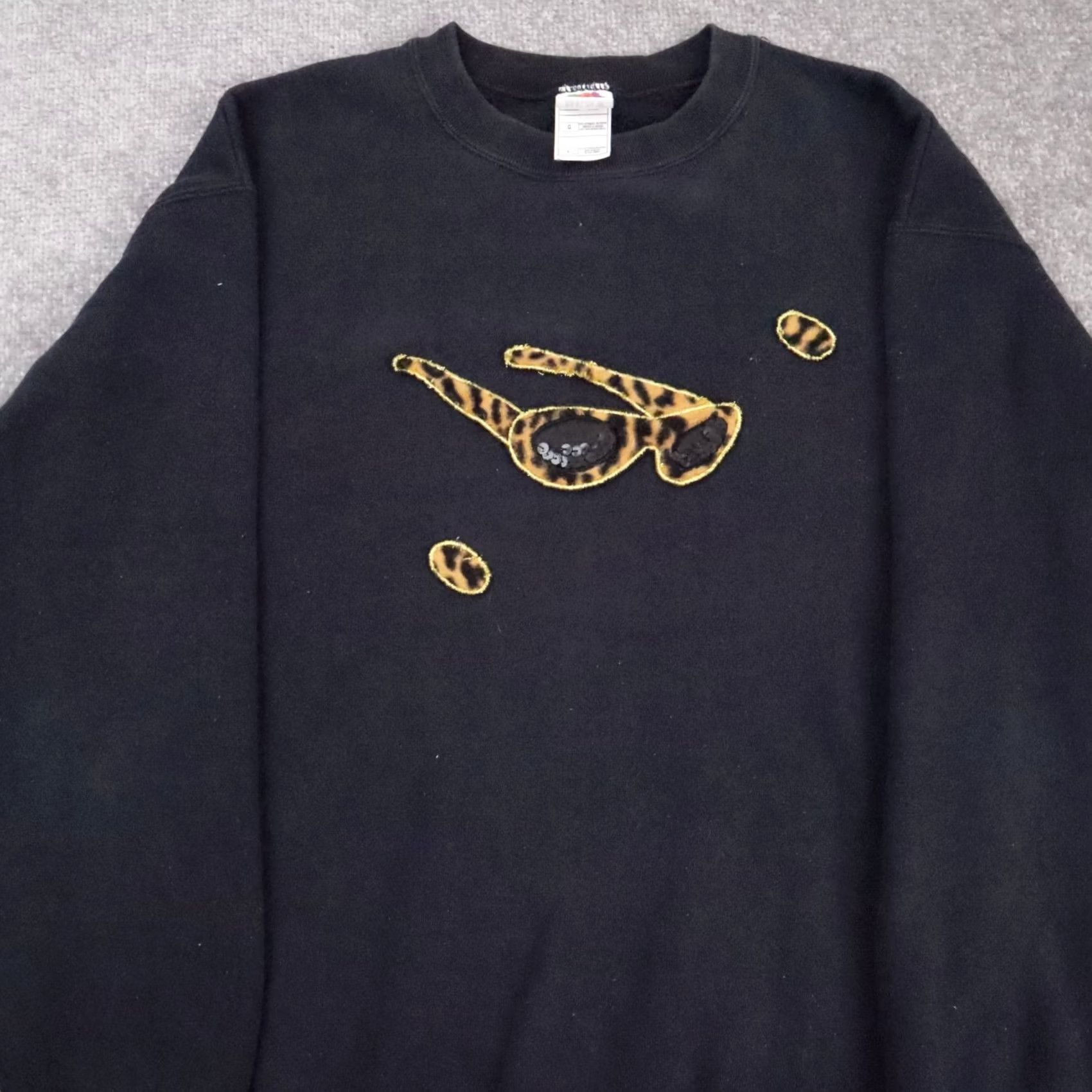 Fruit Of The Loom VINTAGE Fruit of the Loom Sweatshirt Men L Black Cheetah 90s Funny Pullover Mens Size US L / EU 52-54 / 3 - 5 Thumbnail