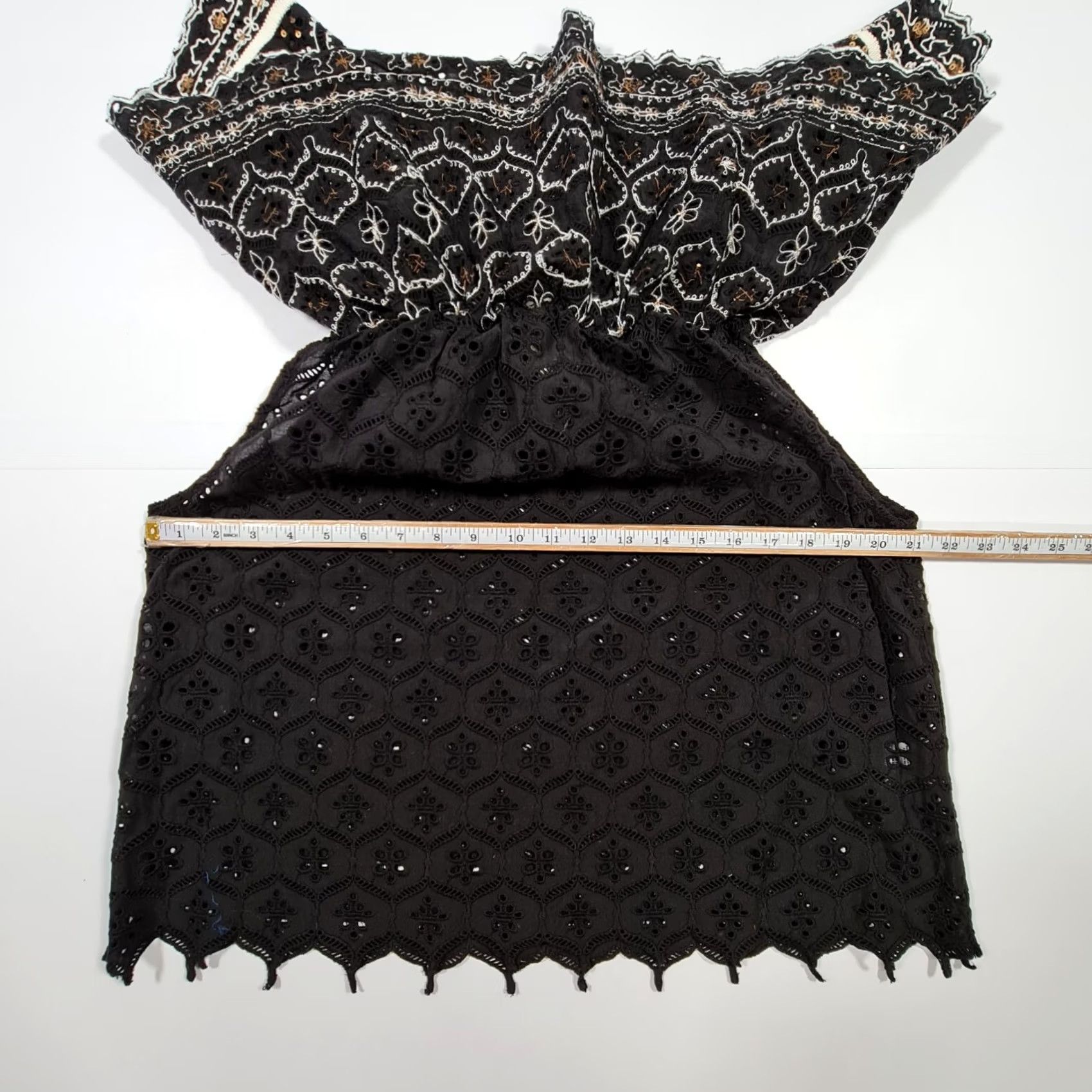 Hemant & Nandita Hemant & Nandita Blouse Womens Off The Shoulder Black Large Top Short Sleeve Satin Crochet Lace Embroidered 100% Cotton Size L / US 10 / IT 46 - 5 Thumbnail