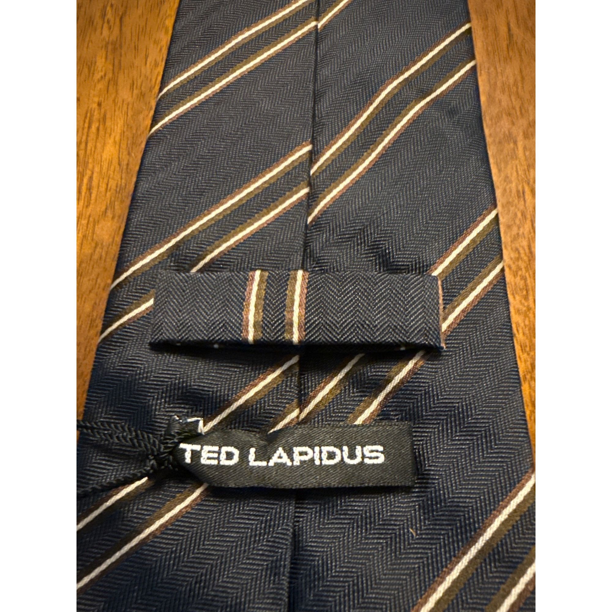 TED LAPIDUS Ted Lapidus15 Mens Navy Blue Striped 100% Silk Tie With Tags Size ONE SIZE - 5 Thumbnail