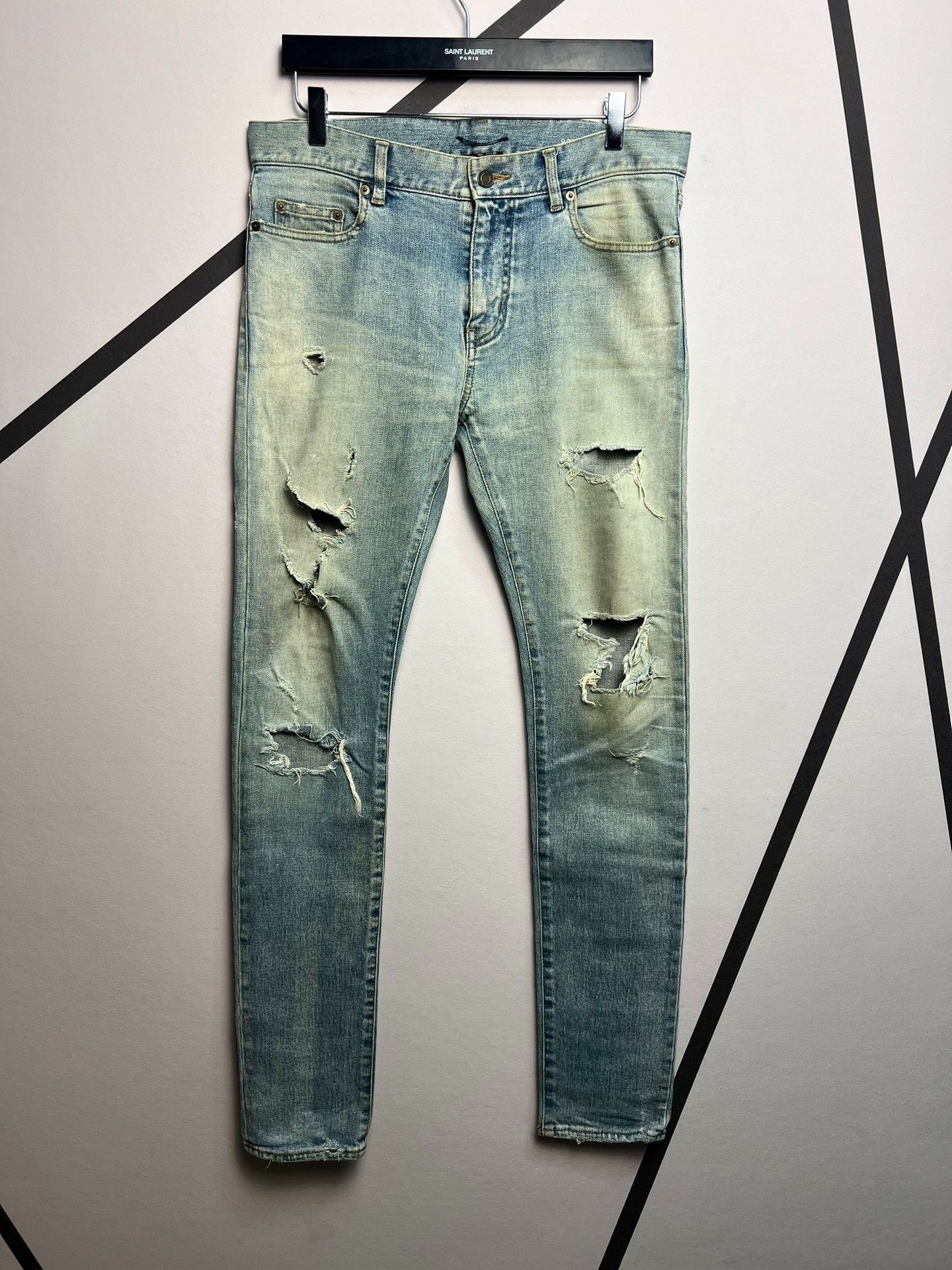 Saint Laurent Paris Saint laurent Black Chain Yellow Mud Washed Blue Big Break Size US 31 - 1 Thumbnail
