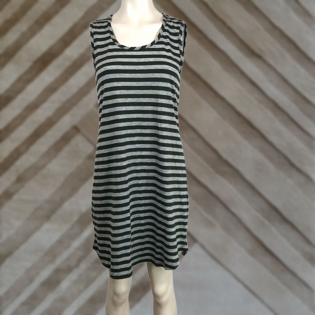 Vintage ALLEN ALLEN DRESS Womens Small Gray Olive Striped Cotton Blend Size S / US 4 / IT 40 - 1 Thumbnail
