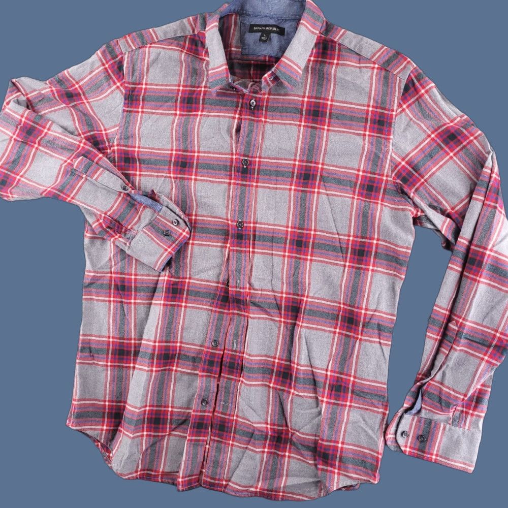 Banana Republic VINTAGE Banana Republic Shirt Mens Large Plaid Gray Long Sleeve Flannel 100% Cotton Size US L / EU 52-54 / 3 - 1 Thumbnail
