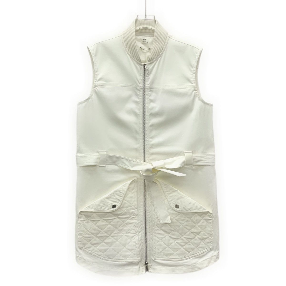 Hermes Hermes White Cotton Belted Sleeveless Dress K26WX Size S / US 4 / IT 40 - 1 Thumbnail
