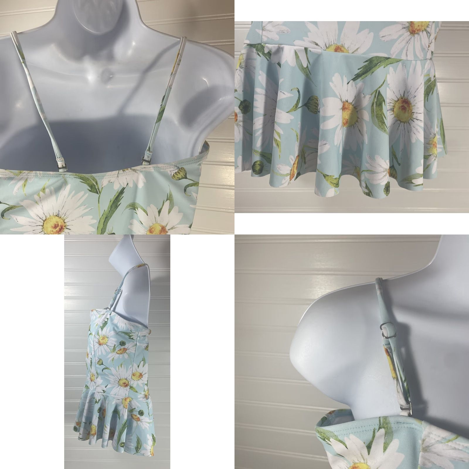Shein Shein Tankini Top Halter Bikini Top Swimsuit Blue Daisy Print Large Built-In Bra Womens L Size L / US 10 / IT 46 - 8 Thumbnail