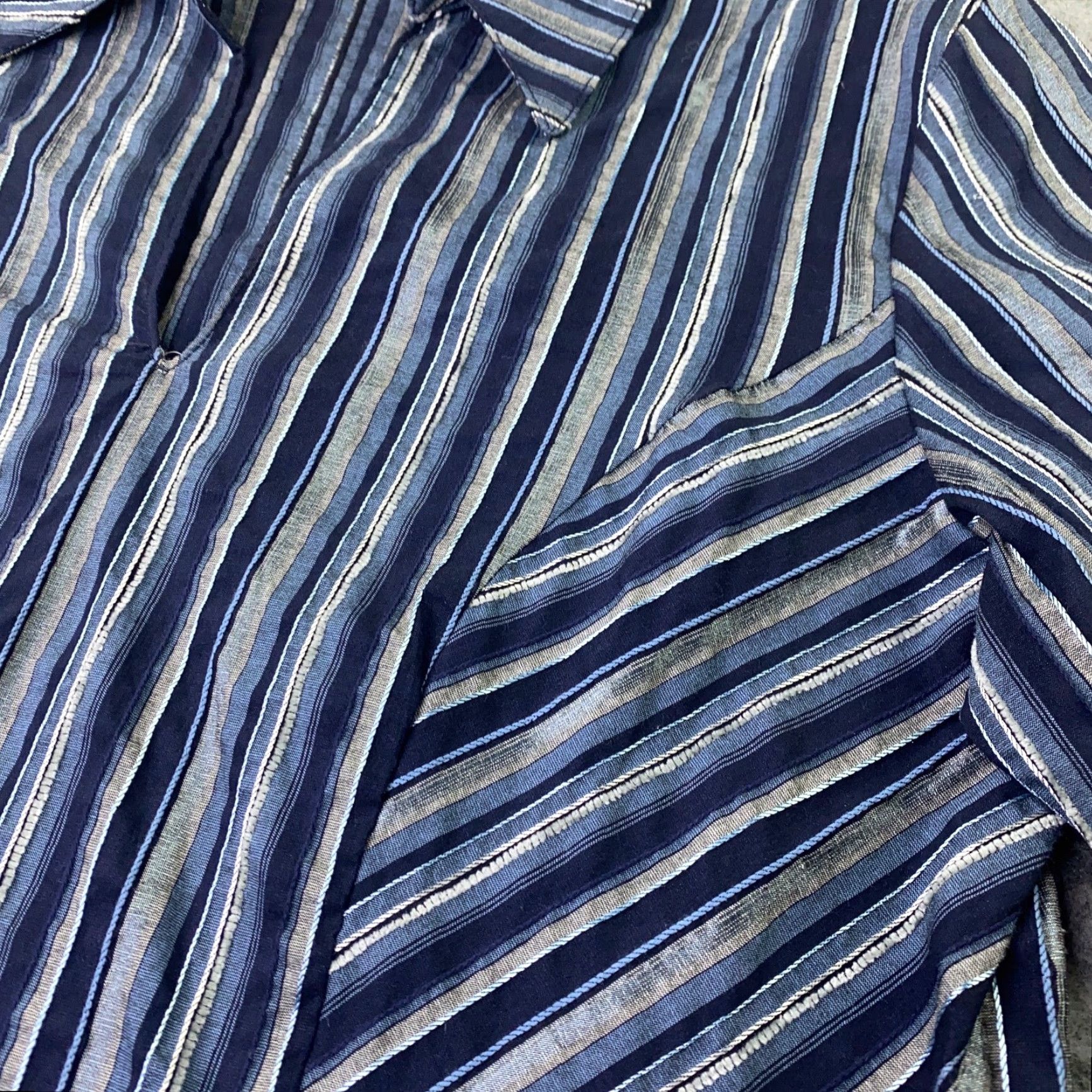 Vintage Ingenuity Shirt Blouse Womens Top 10 Blue Striped 3/4 Sleeve V-Neck Stretch Size L / US 10 / IT 46 - 7 Thumbnail