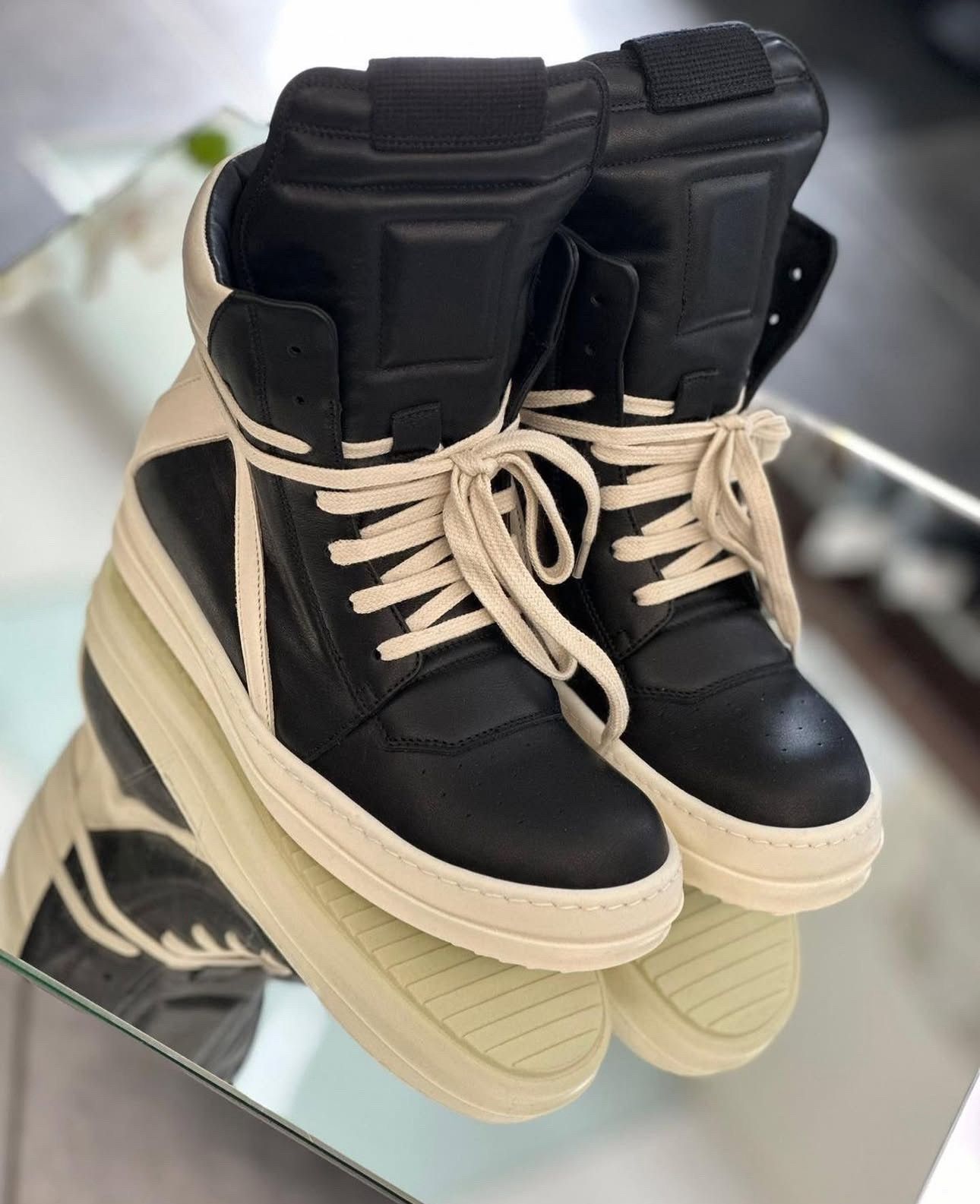 スニーカー RICK OWENS Geobasket leather sneakers with maxi tongue Rick Owens Geobasket Leather Sneakers With Maxi Tongue | Grailed