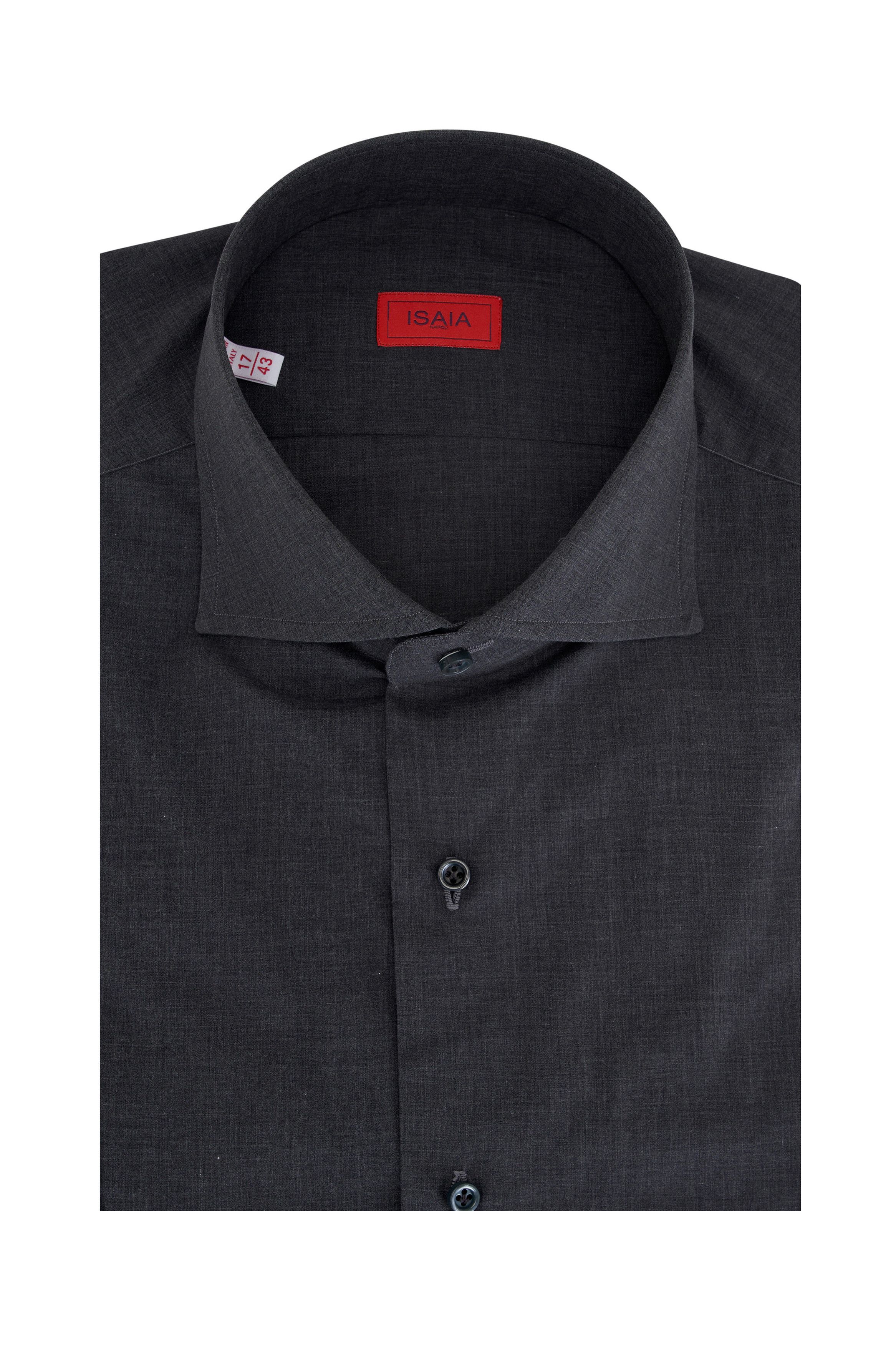 Isaia o1mtch0225 Melange Cotton Dress Shirt in Dark Grey Size US M / EU 48-50 / 2 - 1 Thumbnail
