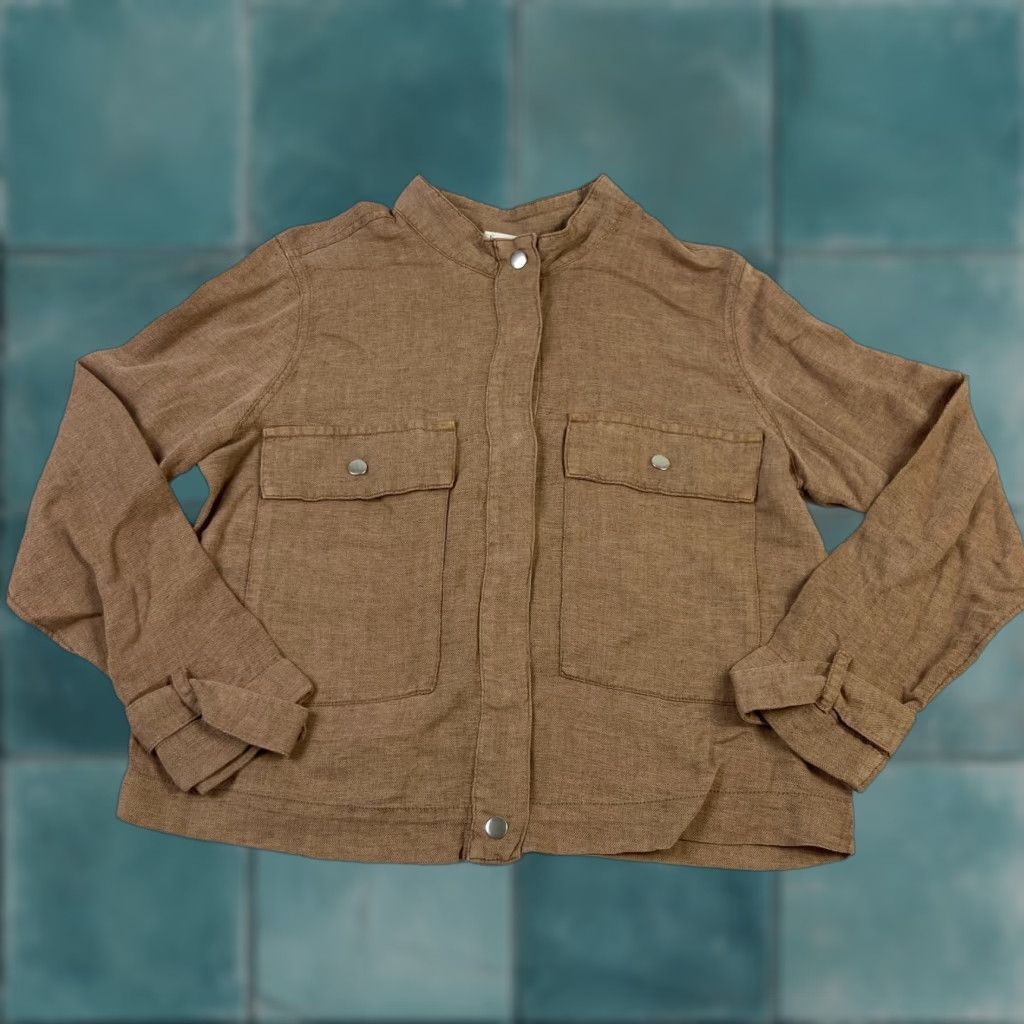 Nicole Miller Nicole Miller New York Linen Jacket Women's Medium Brown Full Zip Long Sleeve Size M / US 6-8 / IT 42-44 - 1 Thumbnail