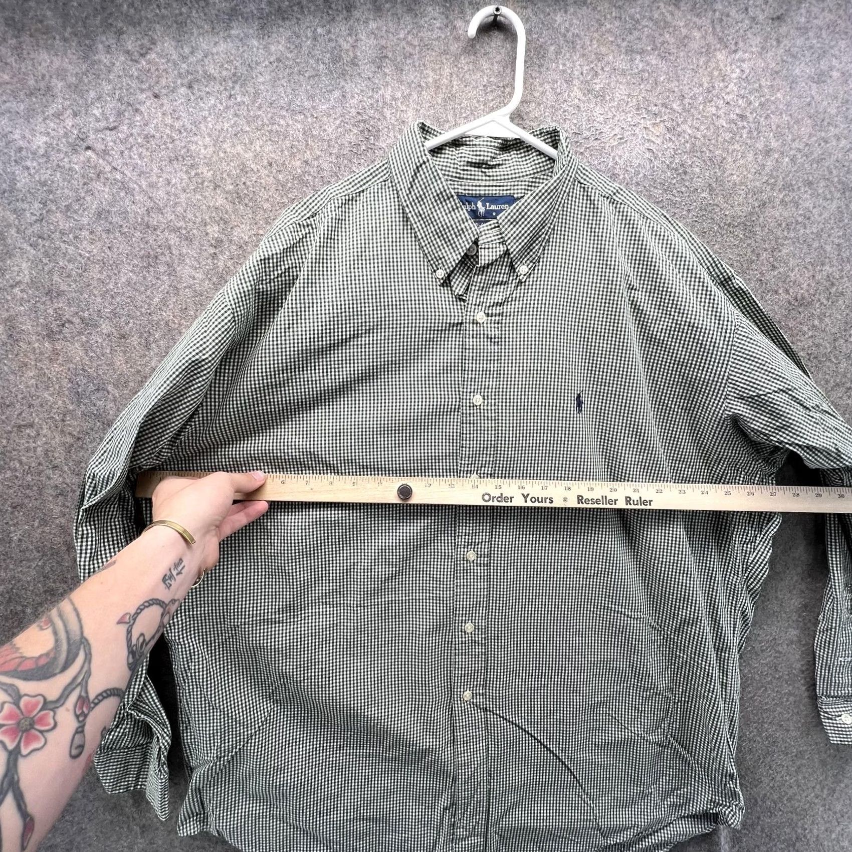 Ralph Lauren VINTAGE Ralph Lauren Shirt Mens XL Green Check Oxford Button Front Woven Size 46R - 4 Thumbnail