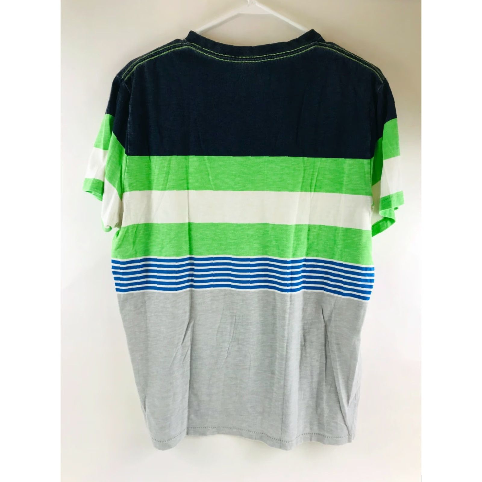American Eagle Outfitters American Eagle Outfitters Shirt Mens L Navy Blue Green Gray Striped Logo V-Neck Shirt Size US L / EU 52-54 / 3 - 2 Thumbnail