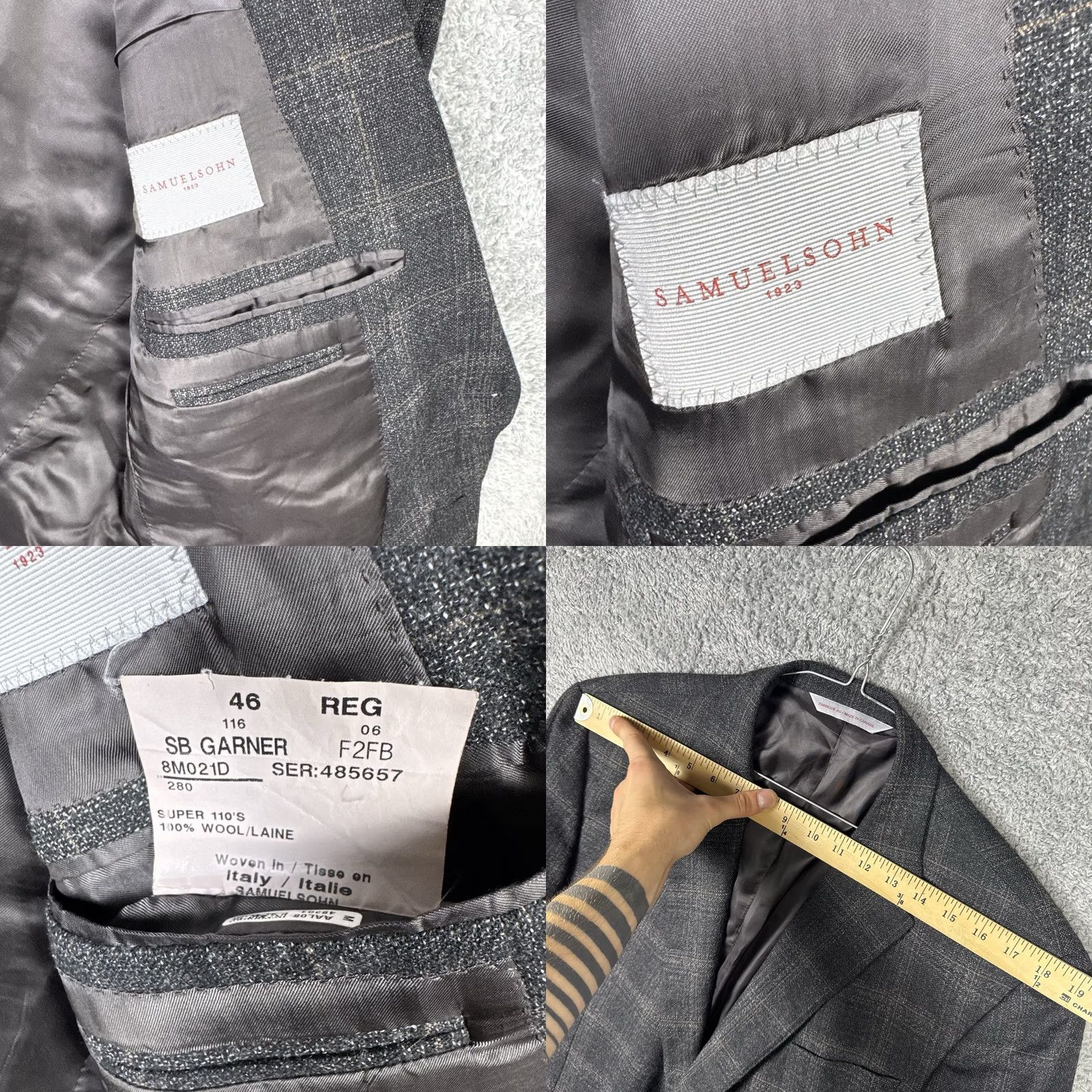 Vintage Samuelsohn 1923 SB Garner Blazer Men 46R Super 110s Sport Coat Wool Jacket Italy - Business & Formal Size 46R - 9 Thumbnail