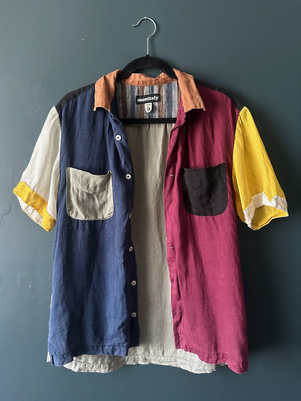 Vacation shirt in color-blocked linen