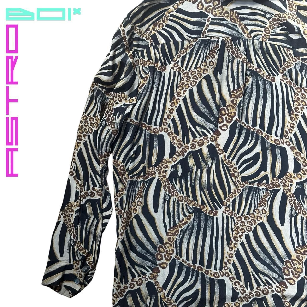 Other × Vintage Vintage Black Animal Print Silk Shirt - Large Size L / US 10 / IT 46 - 5 Thumbnail
