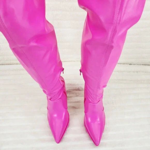 Other Delicious Hot Pink Fuchsia Pointy Toe Platform High Heel Str Size US 7 / IT 37 - 4 Thumbnail