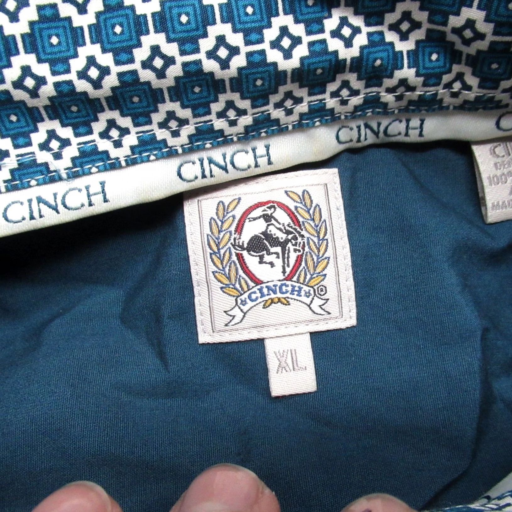 Vintage Cinch Shirt Mens XL Blue Solid Western Button Flip Cuff Geometric Trim Cowboy Size US XL / EU 56 / 4 - 3 Thumbnail