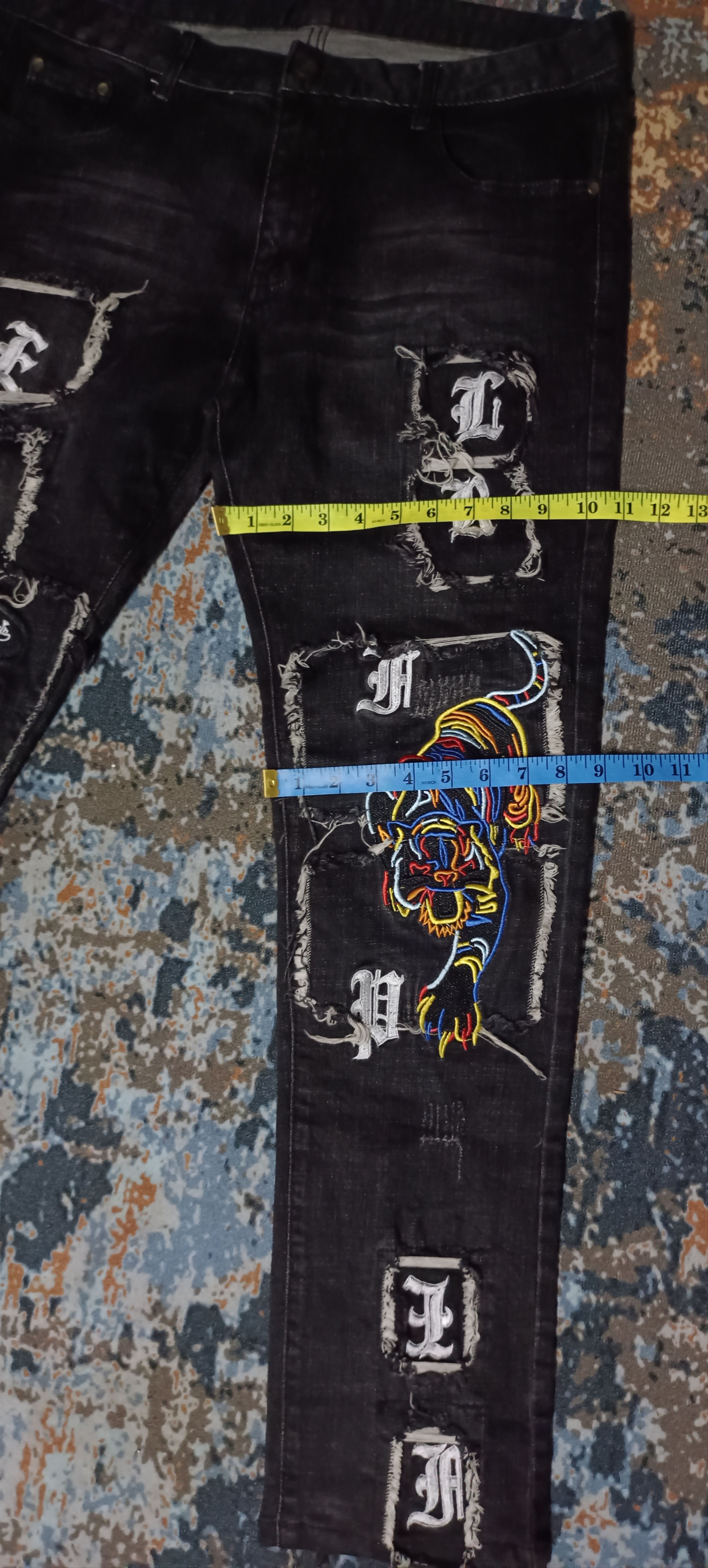 If Six Was Nine Denim jeans putch work skull punk design Size US 36 / EU 52 - 16 Thumbnail