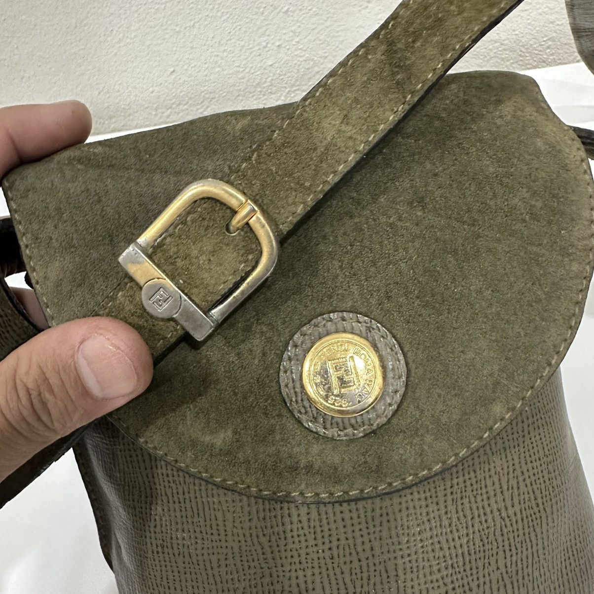 Fendi ‼️LD‼️FENDI ROMA OLIVE GREEN SUEDE FLAP MINI CROSSBODY BAG Size ONE SIZE - 8 Thumbnail