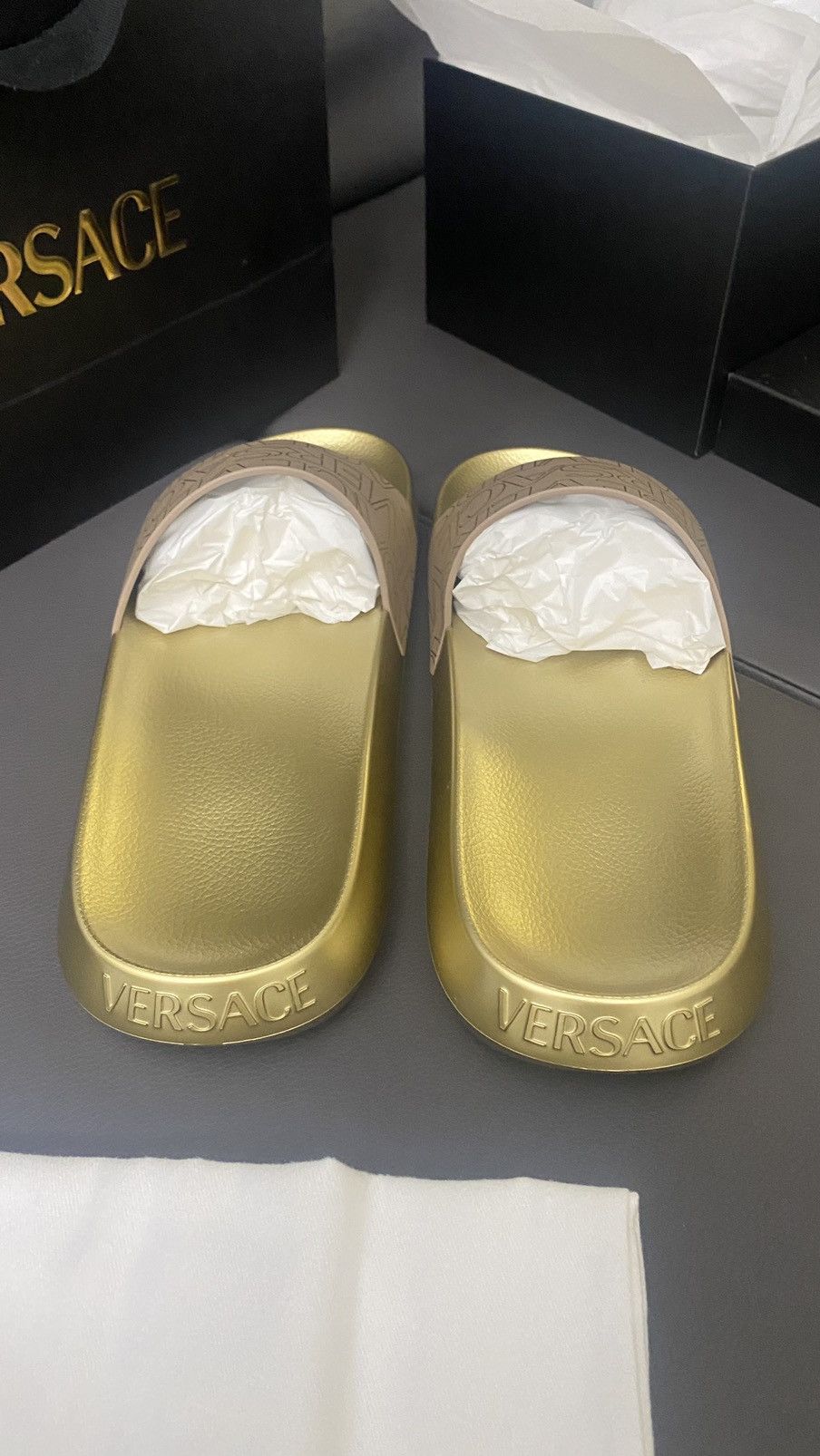 Versace Versace Gold Allover open-toe slides Size US 10 / EU 43 - 5 Thumbnail