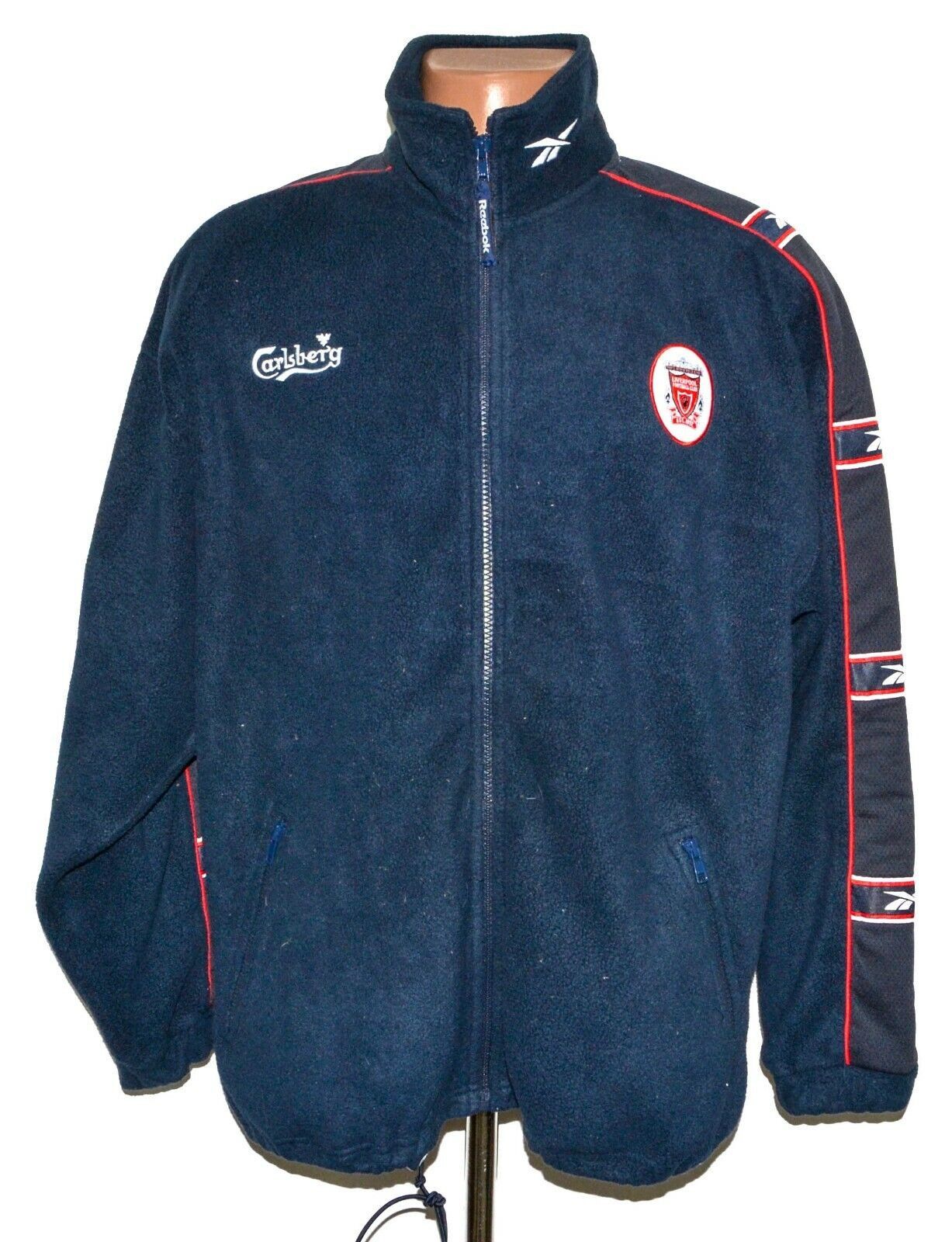 image of Liverpool 1998/1999 Football Fleece Jacket Reebok Size S in Blue, Men's