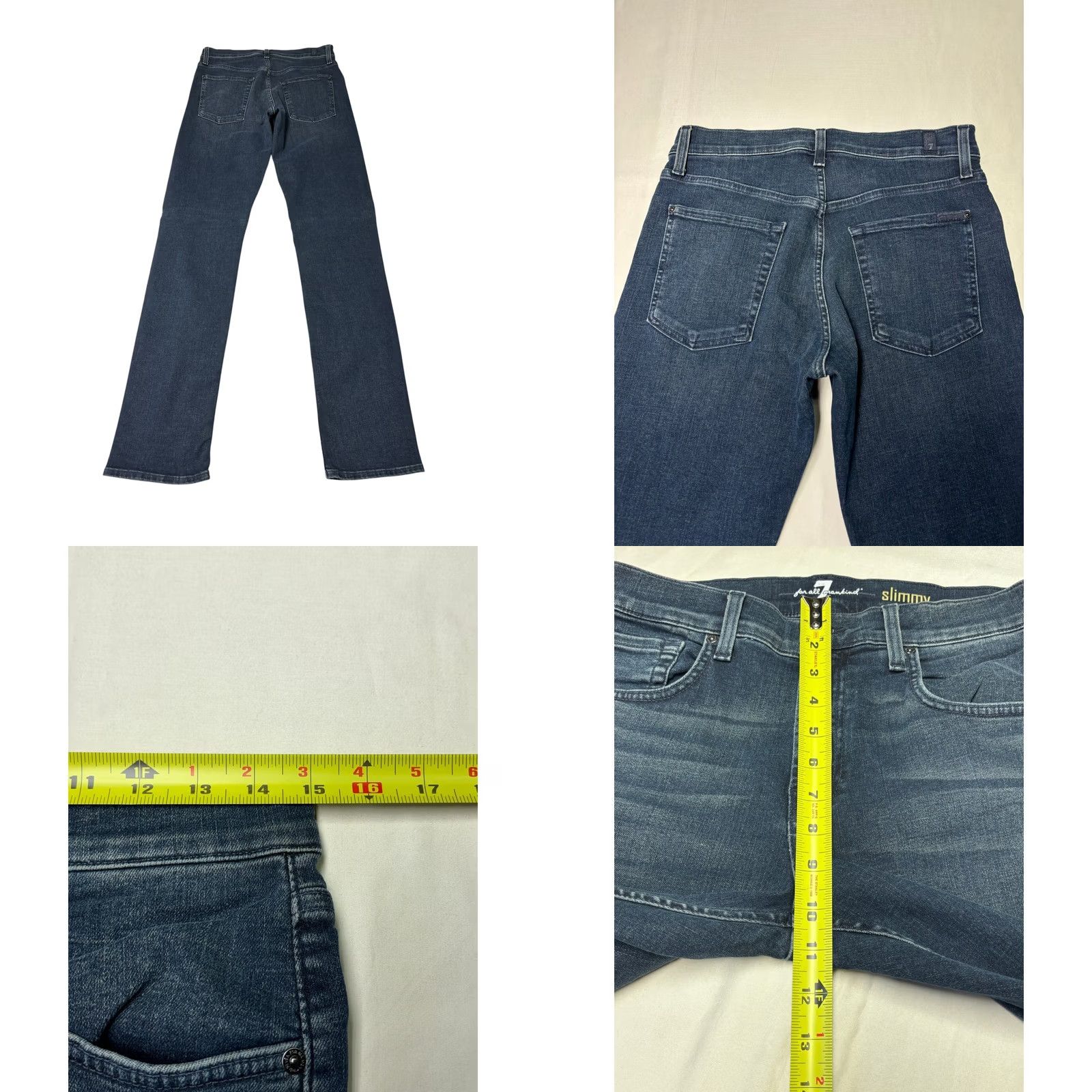 7 For All Mankind 7 For All Mankind Jeans Slimmy Slim Straight Dark Wash 30x32 Mens Blue Denim Cotton Blend 5-Pocket Stretch Size US 30 / EU 46 - 8 Thumbnail