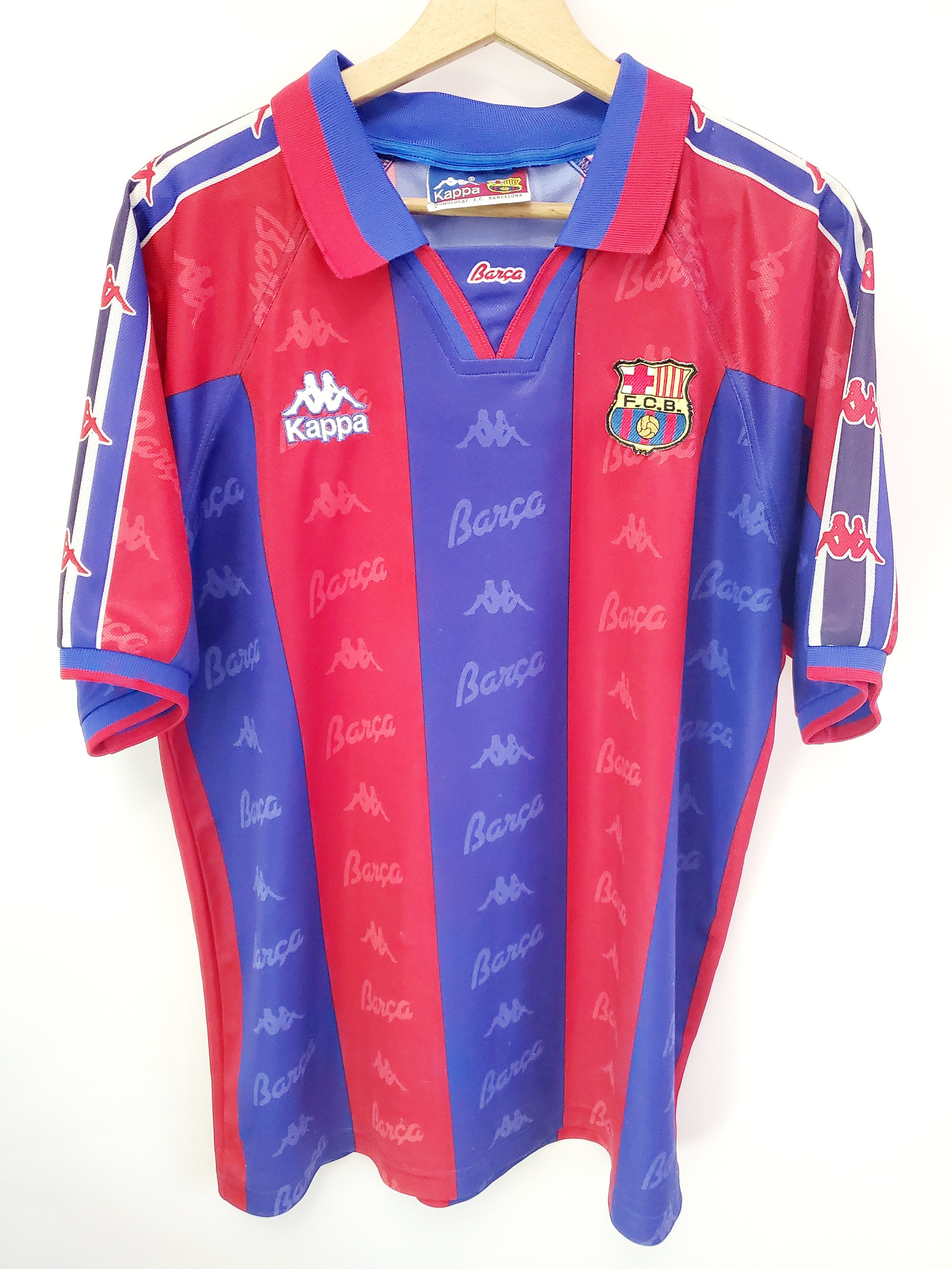 image of Barcelona 1992/1995 Home Football Shirt Jersey Kappa Size L, Men's