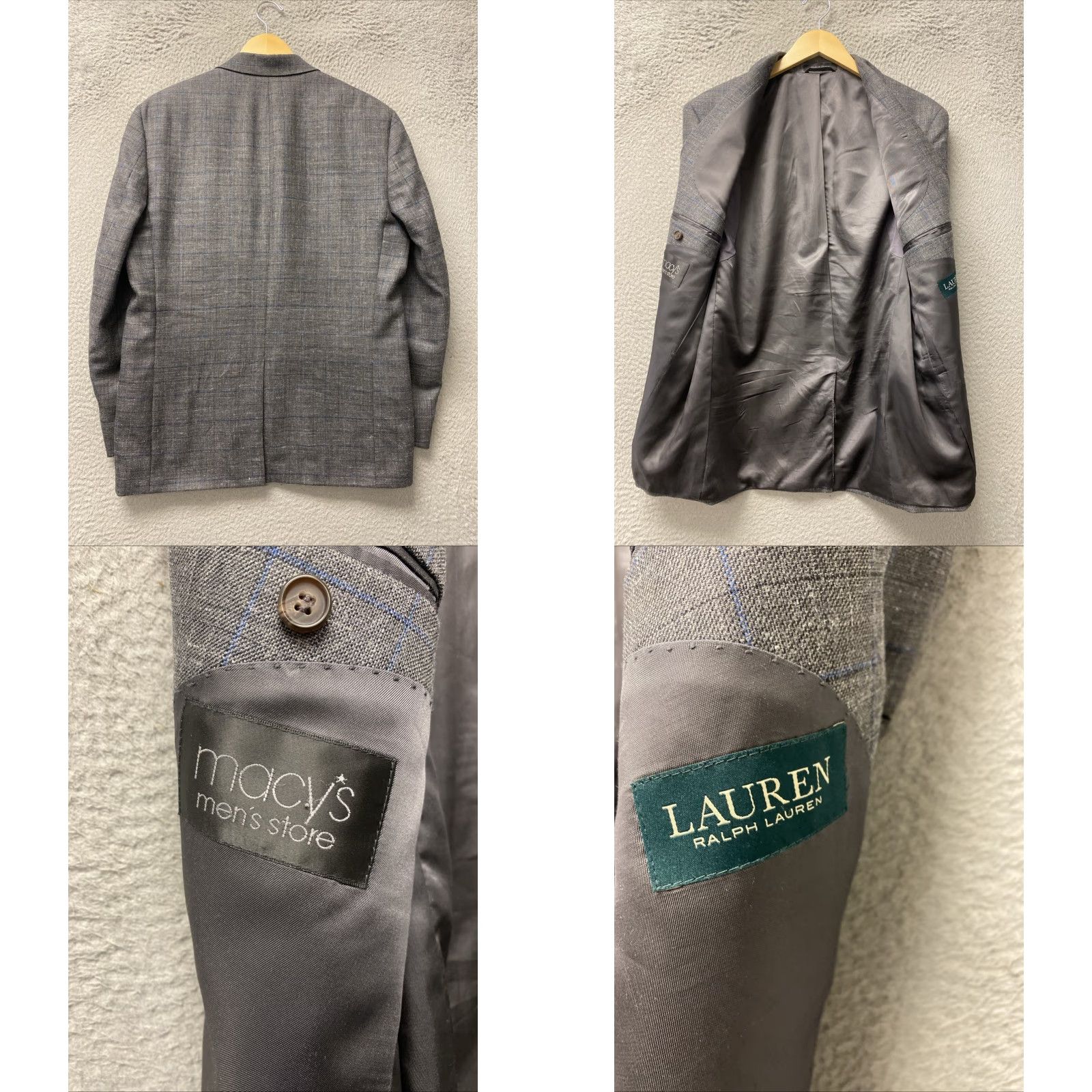 Ralph Lauren Ralph Lauren Blazer Jacket RRL Gray Blue Check 41R Slim Fit Linen Blend Corduroy Men Size 42R - 8 Thumbnail