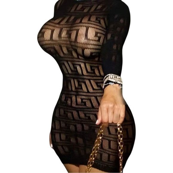 Other Women Black Hollow Out Cover Lace Dress Size ONE SIZE - 2 Thumbnail