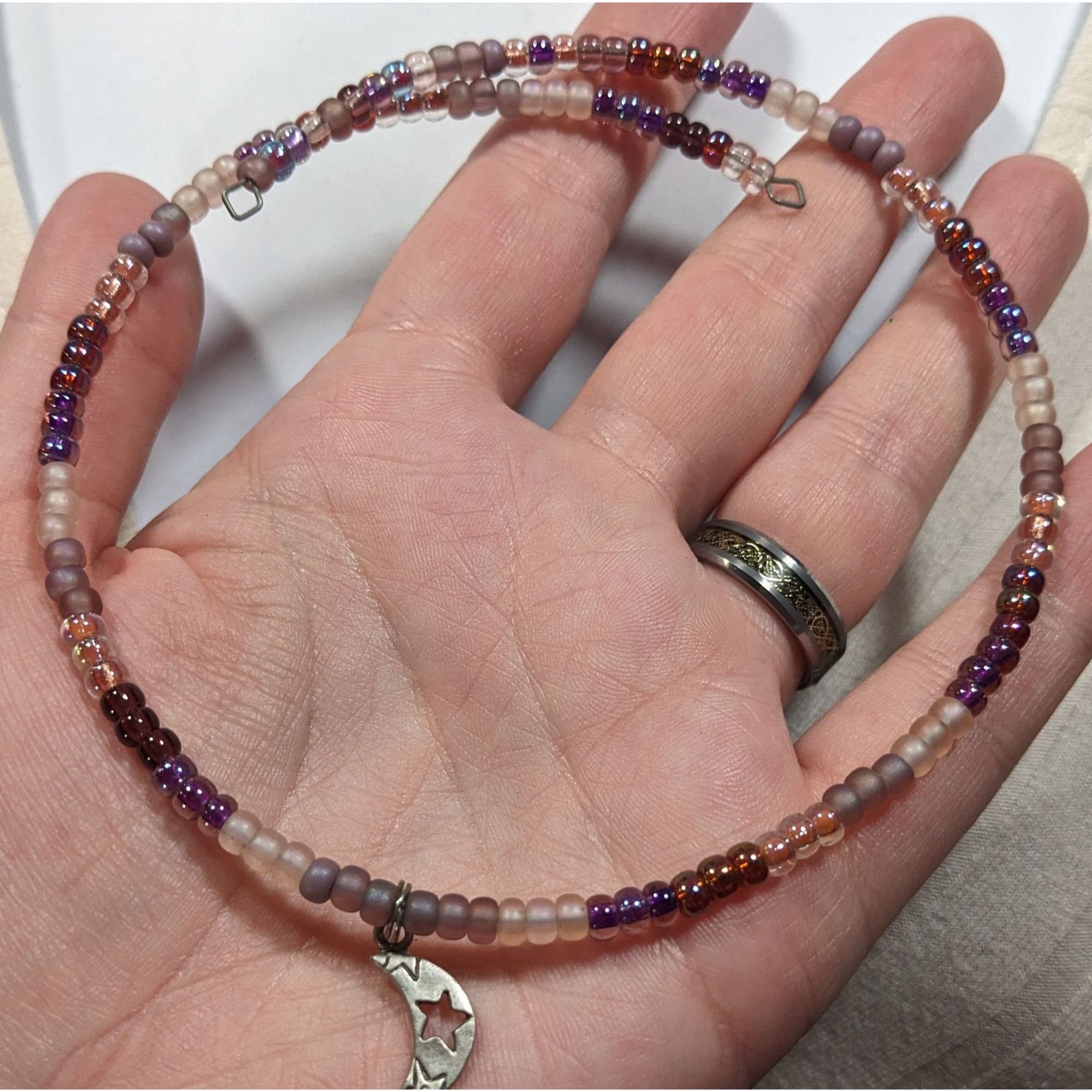 Other Minimalist Witchy Purple Beaded Moon Charm Coil Necklace Size ONE SIZE - 4 Thumbnail