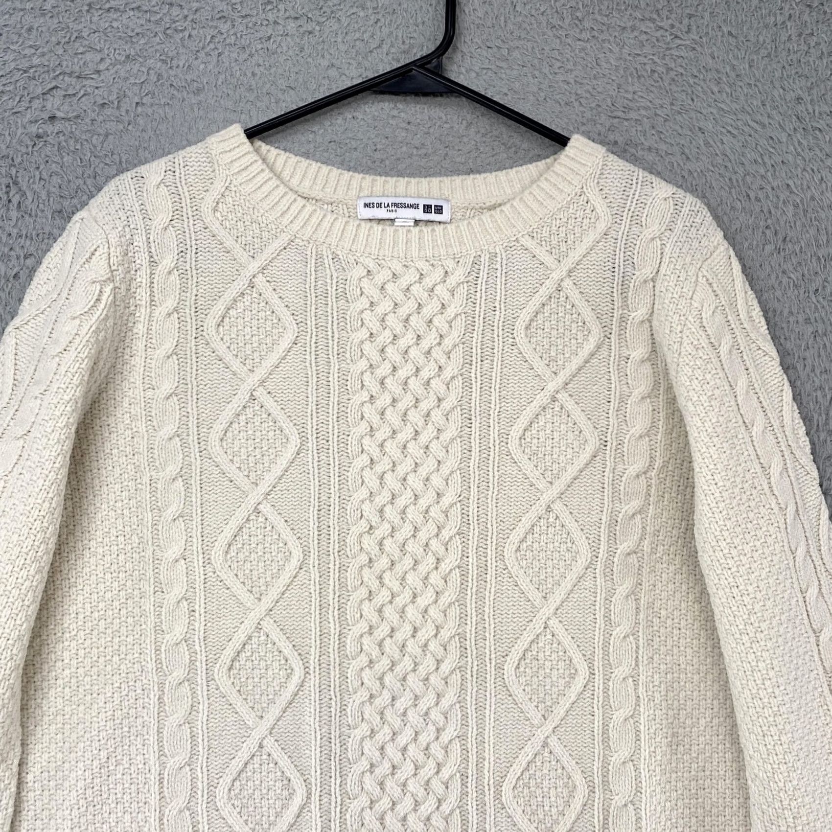 Uniqlo Uniqlo Sweater Womens M White Crew Neck Cable Knit Fisherman Aran Style Knit Heavyweight Winter Casual Size M / US 6-8 / IT 42-44 - 3 Thumbnail