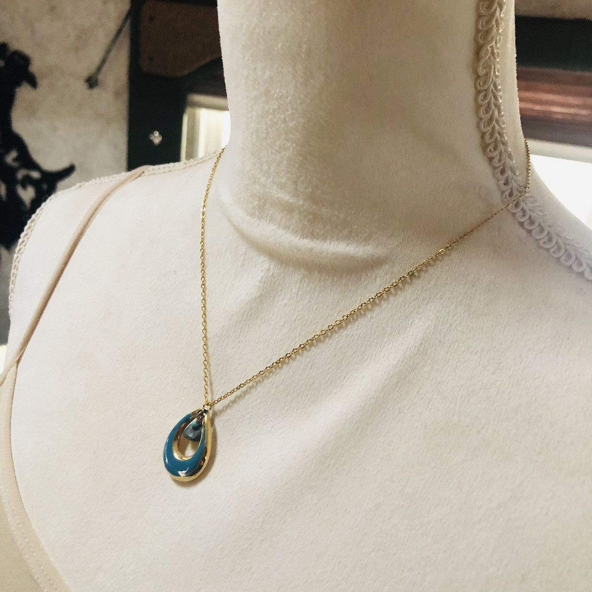 Handmade Handcrafted vintage turquoise enamel basalt rock necklace Size ONE SIZE - 3 Thumbnail