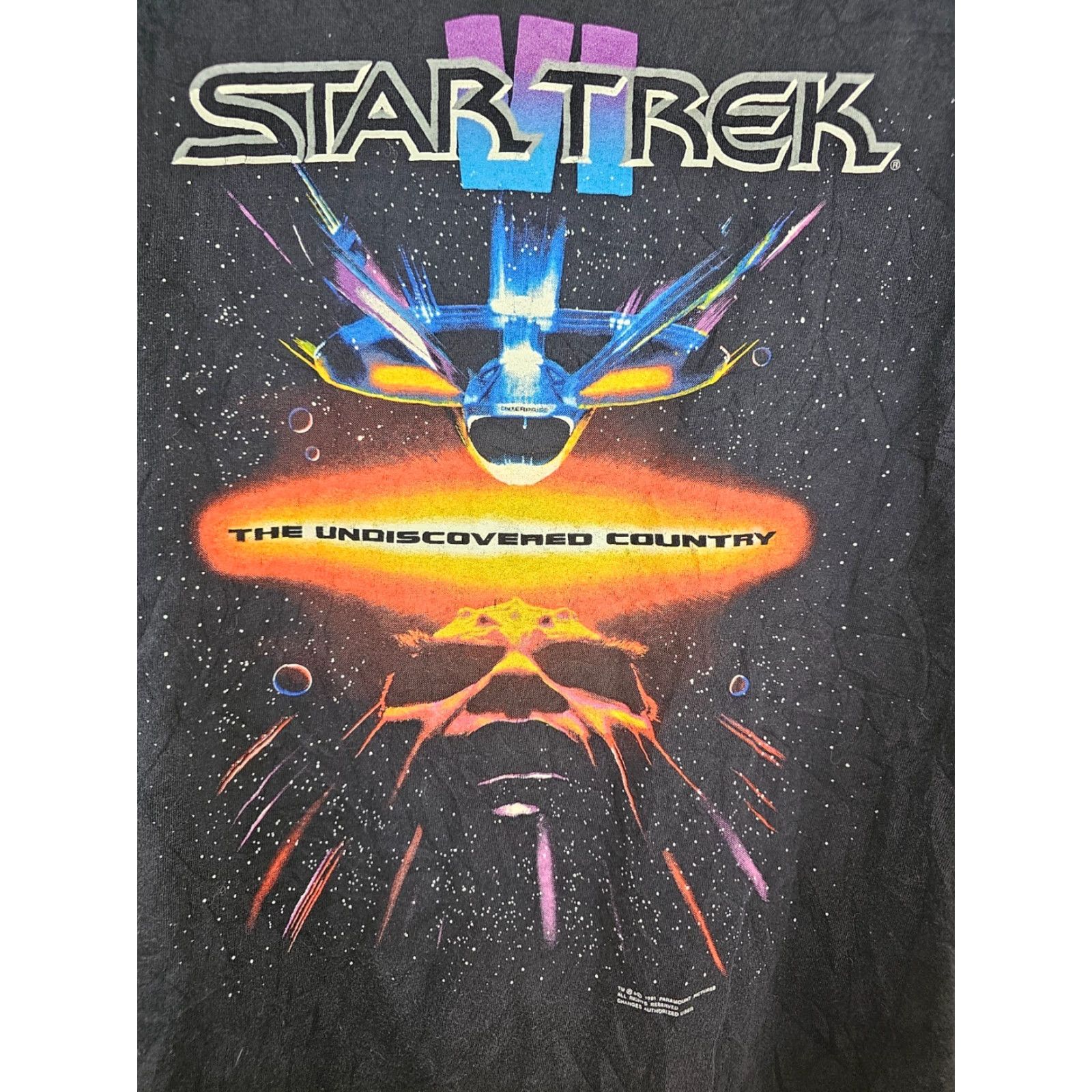 Vintage VINTAGE Star Trek PARAMOUNT TV SERIES PROMO SINGLE STITCH T-SHIRT XLARGE Mens Black Cotton Jersey 91' 90s 80s Graphic Print Crew Neck Short Sleeve Size US XL / EU 56 / 4 - 2 Thumbnail