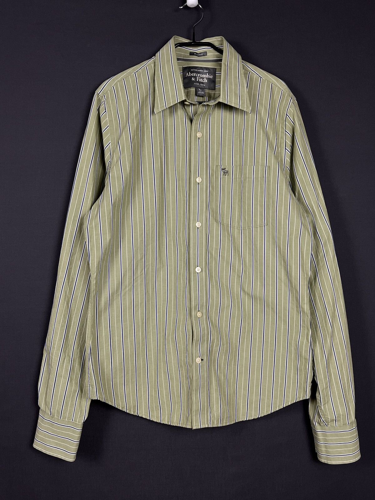 Abercrombie & Fitch Abercrombie & Fitch Striped Muscle Fit Button Down Shirt L Size US L / EU 52-54 / 3 - 2 Thumbnail